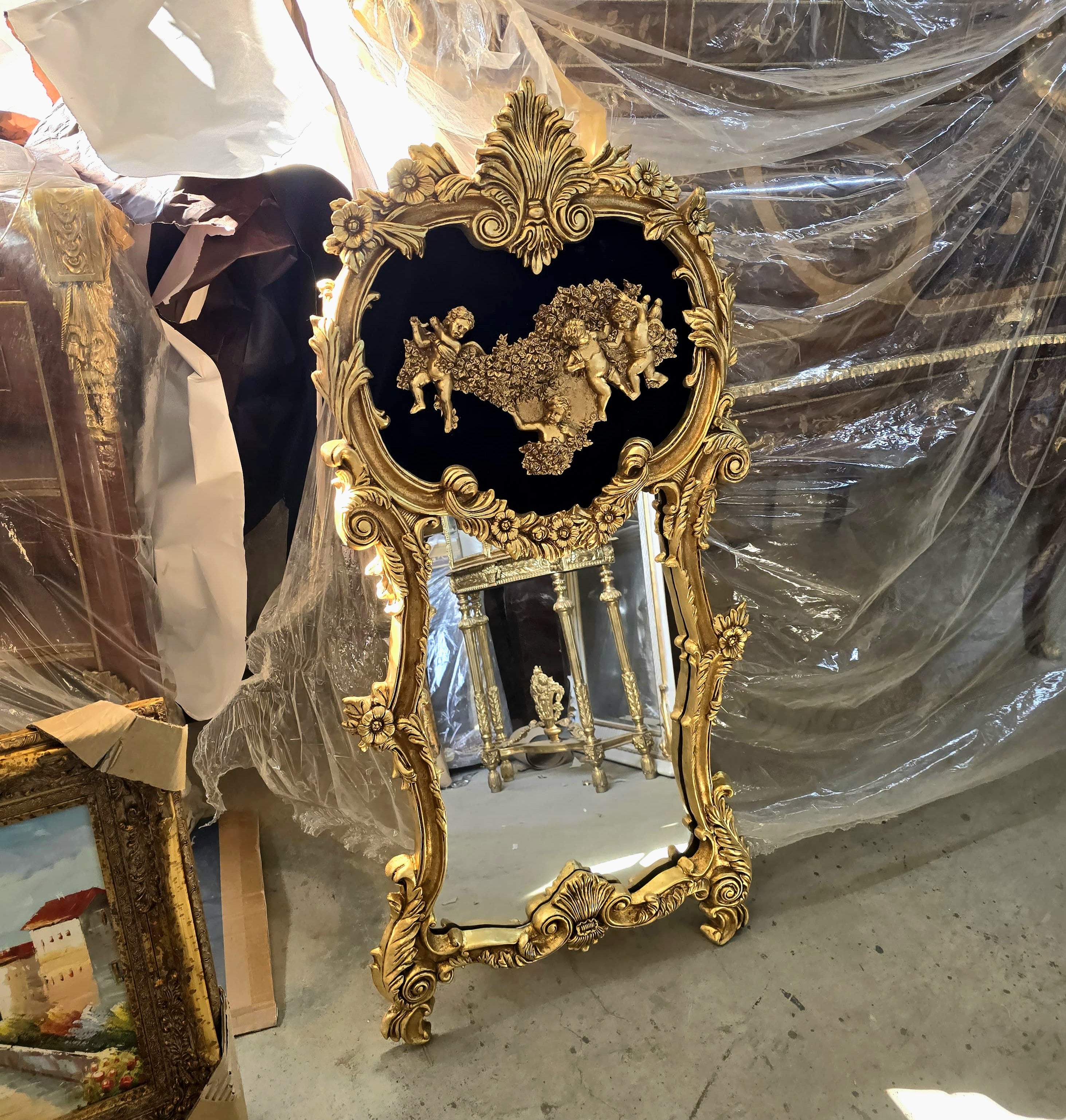 Baroque Rococo Black Wall Mirror – Ornate Gold Leaf French Frame, 61"H Luxury Statement Mirror (Copy)