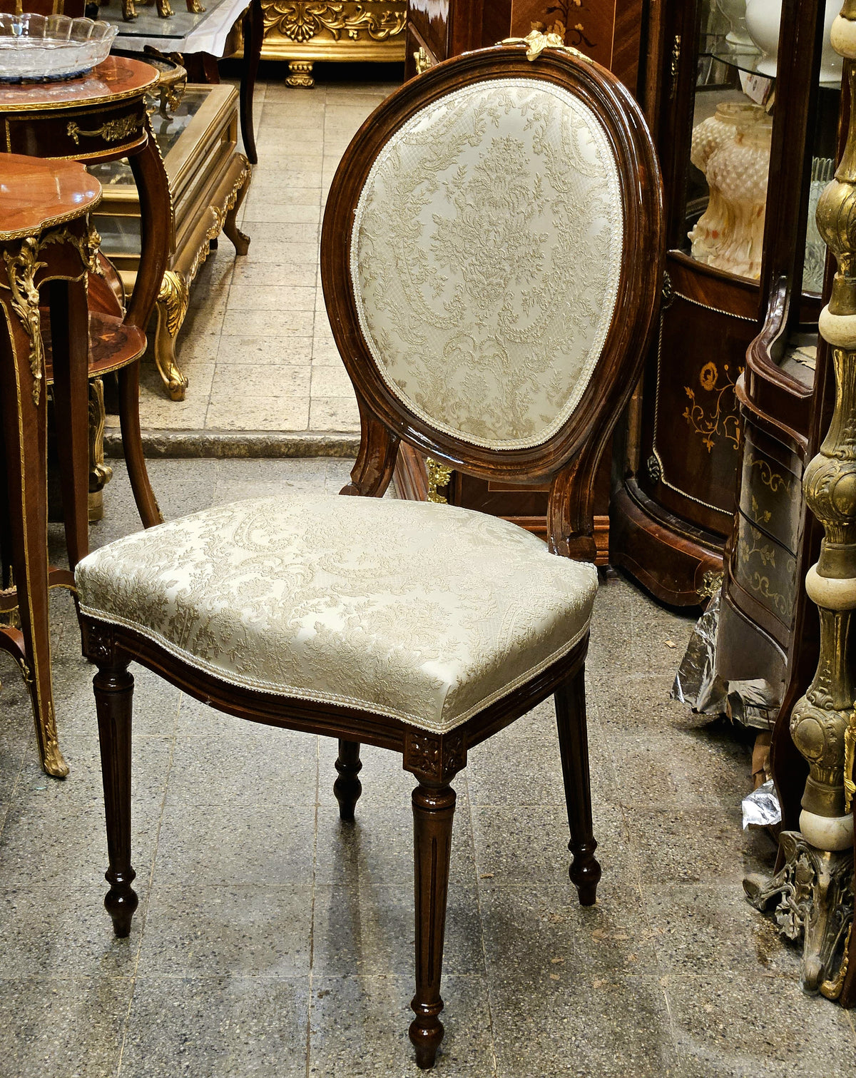 French Louis XVI Accent Chair with Wood Frame, Ornate Upholstery & Decorative Lumbar Pillow (Copy)