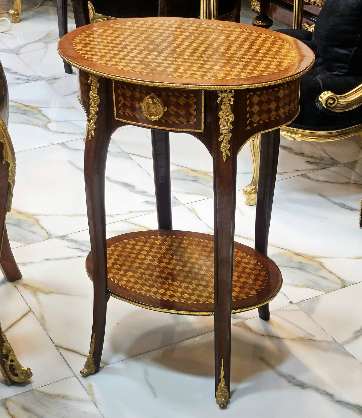 Copper Royale – French-Inspired Side Table with Warm Metallic Finish & Ornate Gold Leaf Embellishments