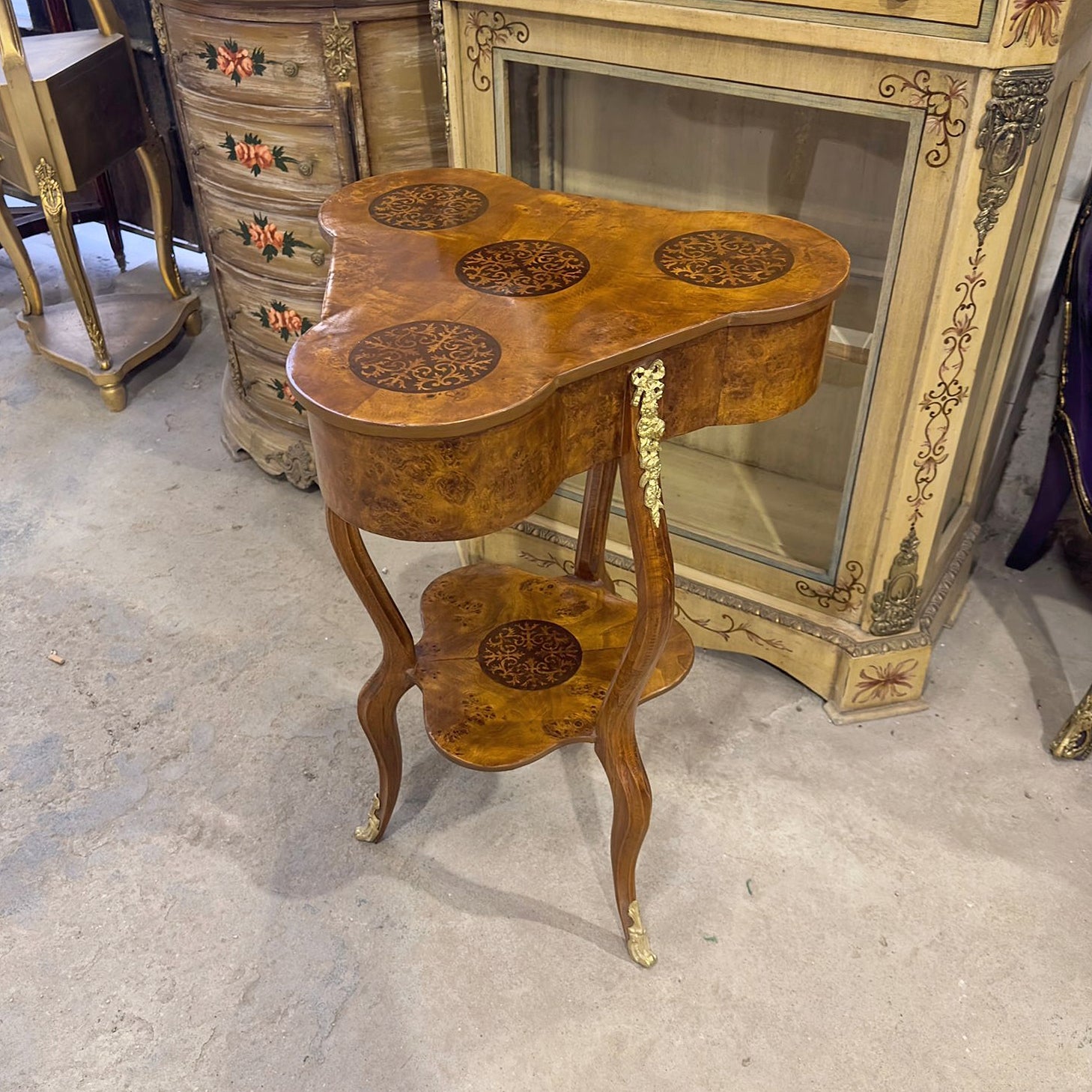 Louis XV Style French Trefoil Side Table – Wood with Gold Accents, Elegant Design (Pre-Order)
