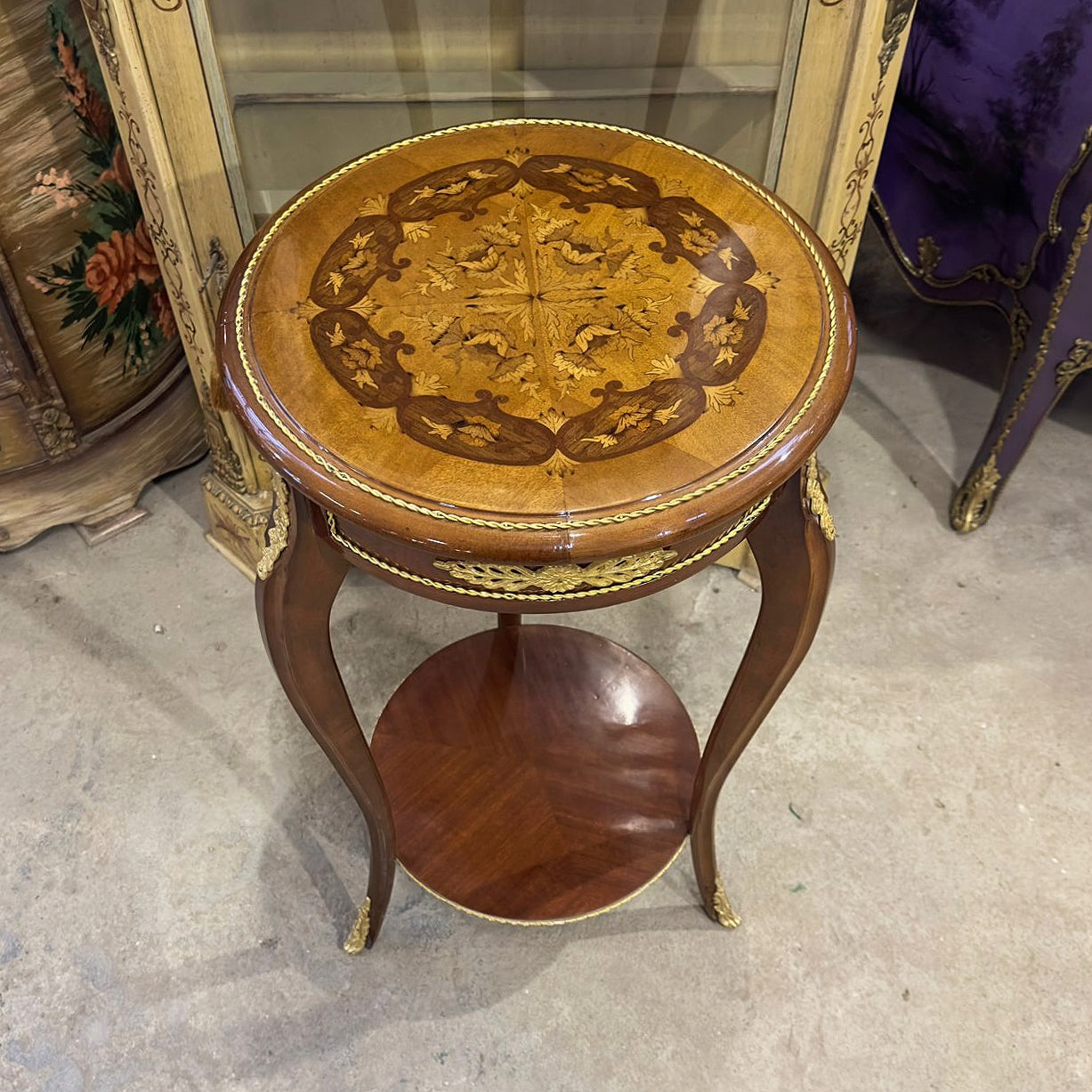 French Louis XVI Style Side Table – Walnut Wood with Gold Accents, Elegant Design (Pre-Order)