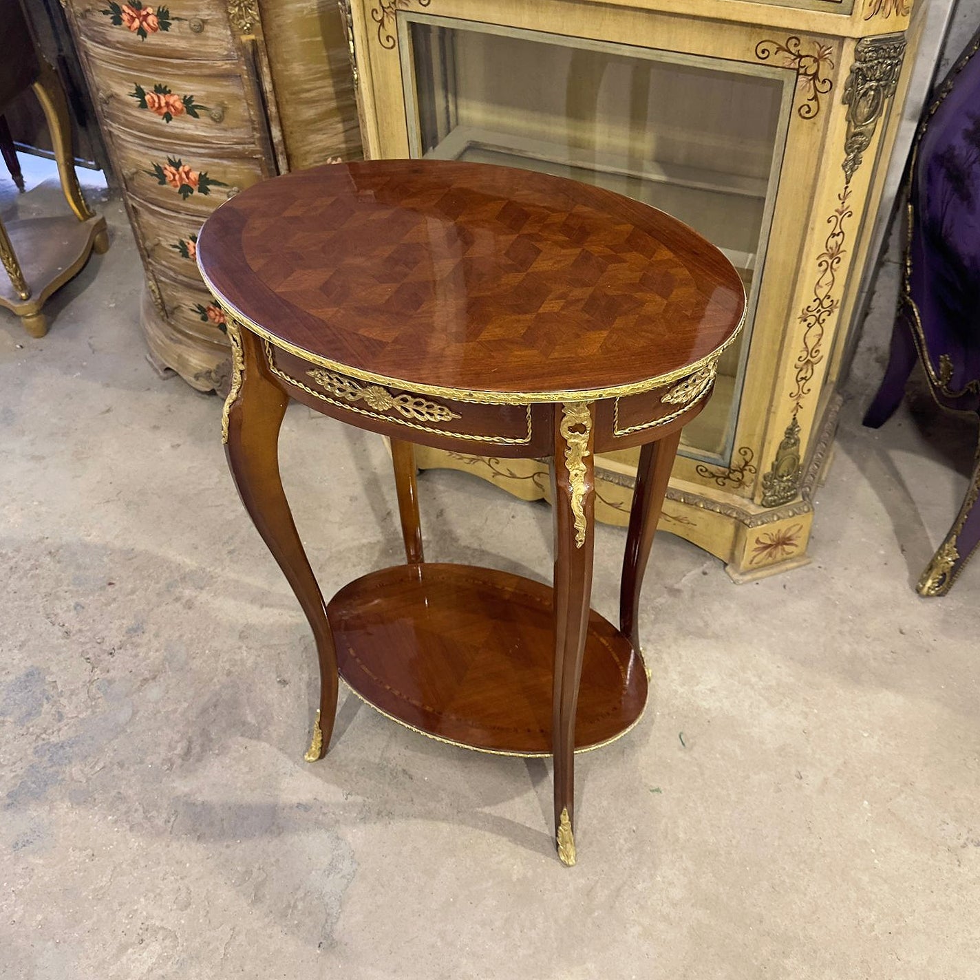 French Louis XVI Style Side Table Pair – Walnut Wood with Gold Accents, Elegant Design (Pre-Order)