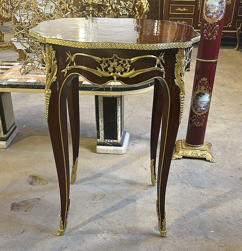 Louis XV Style French Bedside Table – Marquetry Wood with Gold Leaf, Elegant Design (Pre-Order)