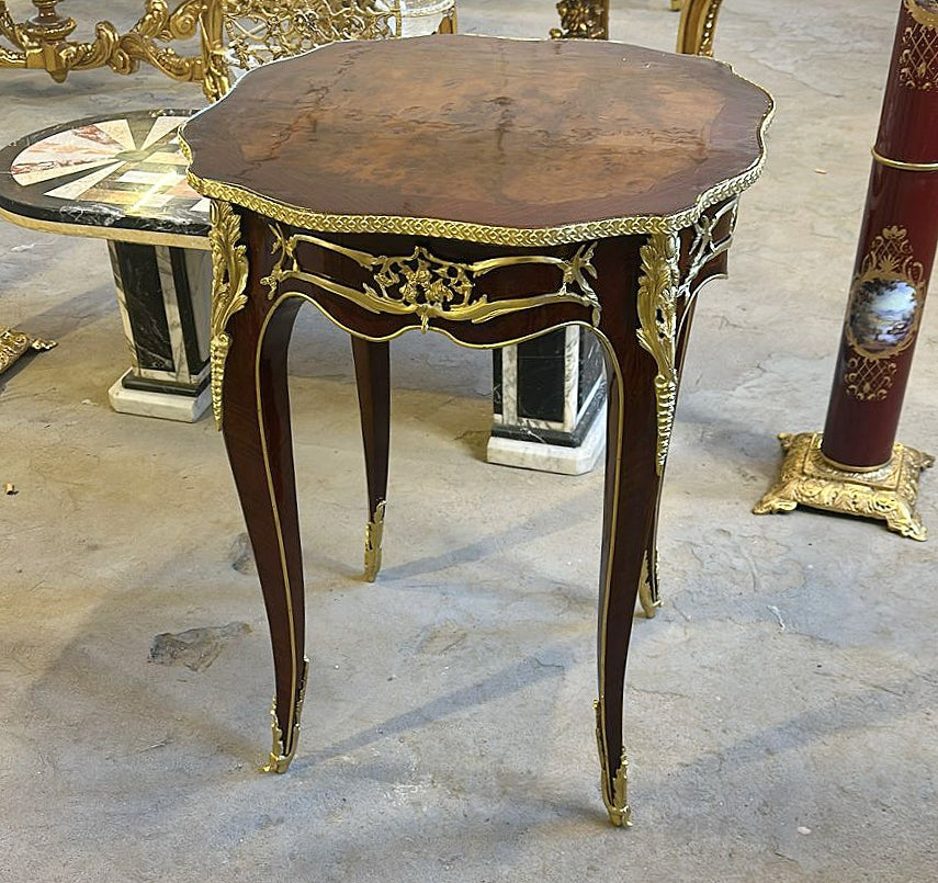 Louis XV Style French Bedside Table – Marquetry Wood with Gold Leaf, Elegant Design (Pre-Order)