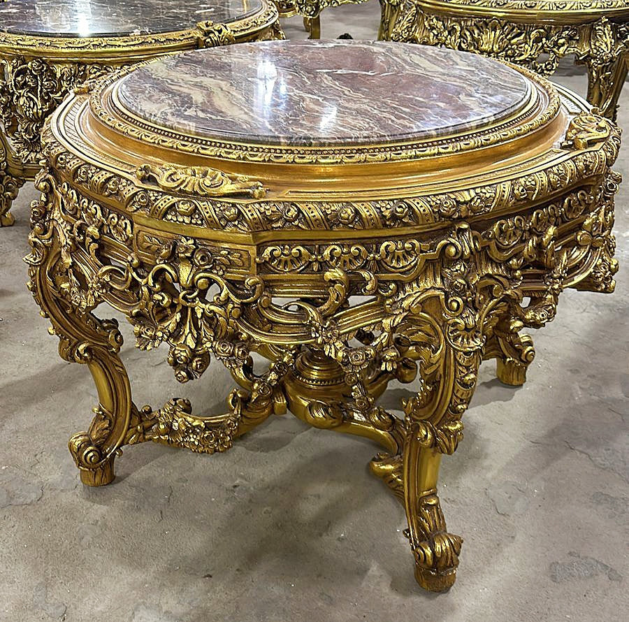 French Victorian Marble Top Center Table – Ornate Gold Finish