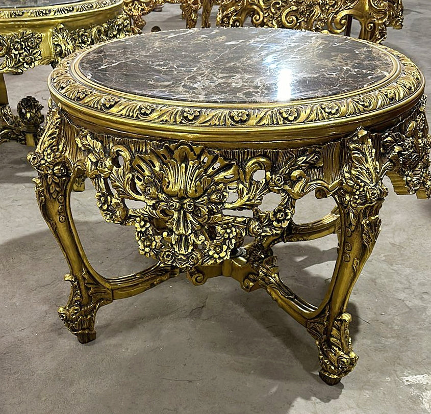 French Victorian Dark Marble Top Center Table – Ornate Gold Finish