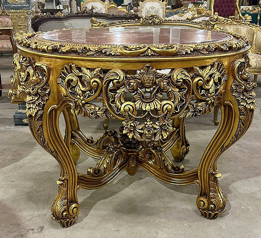 French Victorian Marble Top Center Table – Ornate Gold Finish