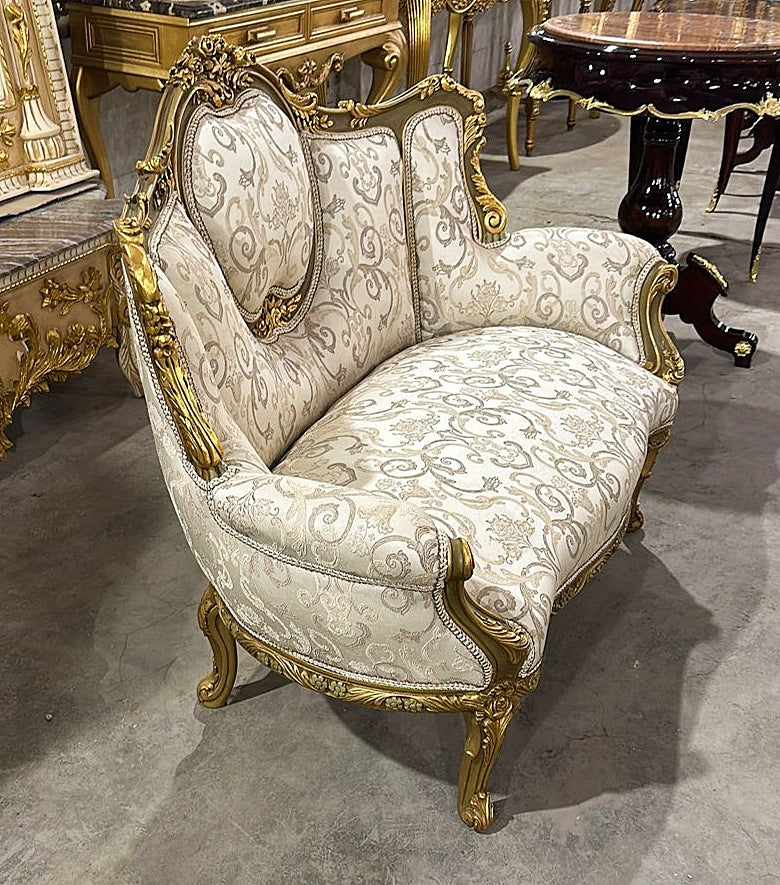 French Rococo Style White Sofa Color and Gold Leaf Details