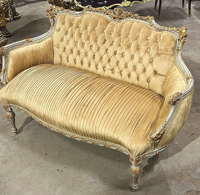 French Style Sofa With 2 Pillows and Gold Details