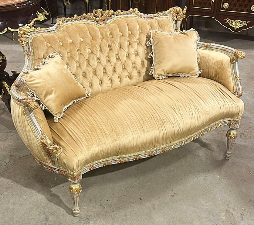 French Style Sofa With 2 Pillows and Gold Details