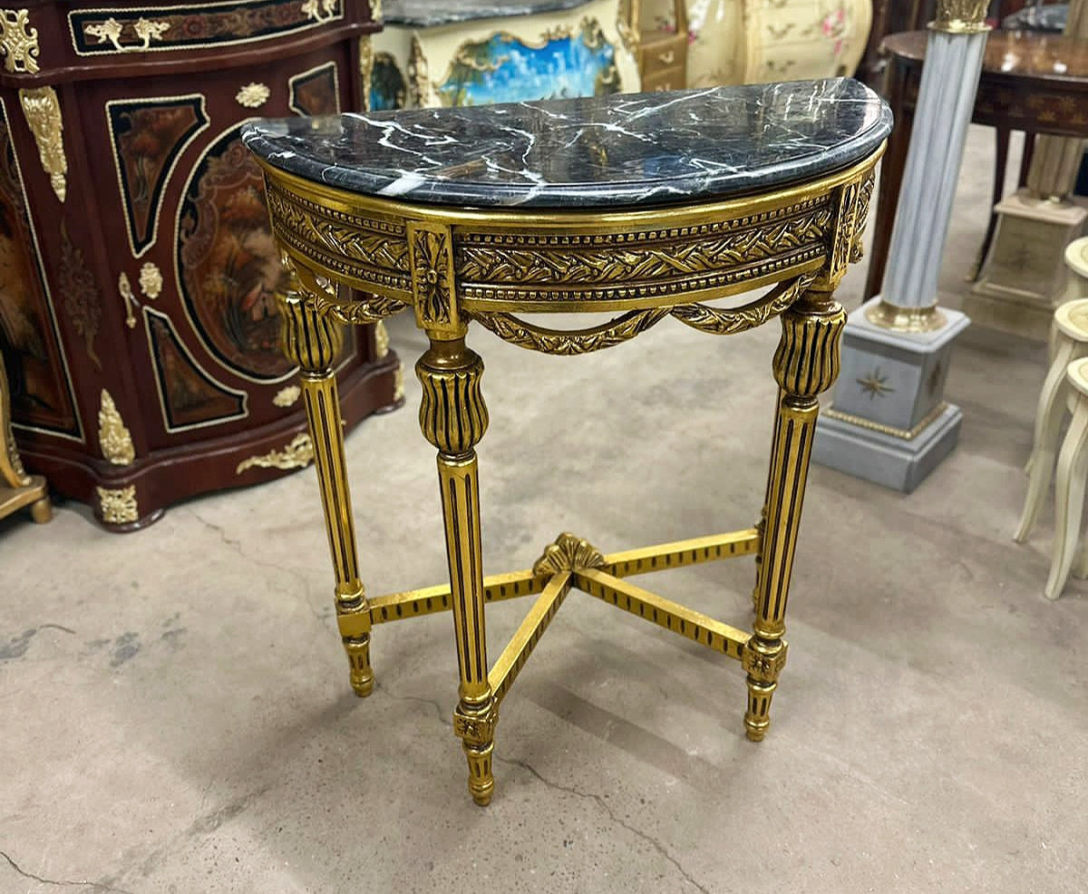 Italian Rococo Style Console Table – Black Marble Top, 33"H x 79"W x 27.5"D