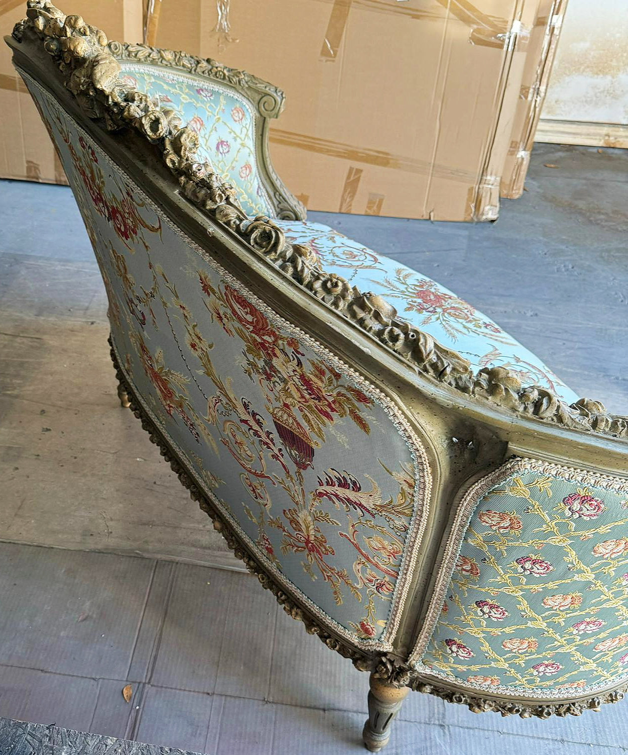 Baroque Style Sky Blue Sofa Interior Design Gold Leaf Details French