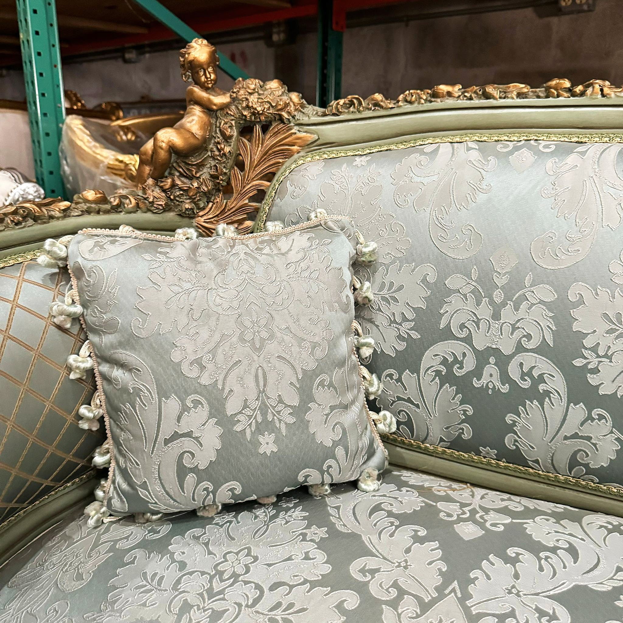 Baroque Style Blue Sofa Interior Design Gold Leaf Details French