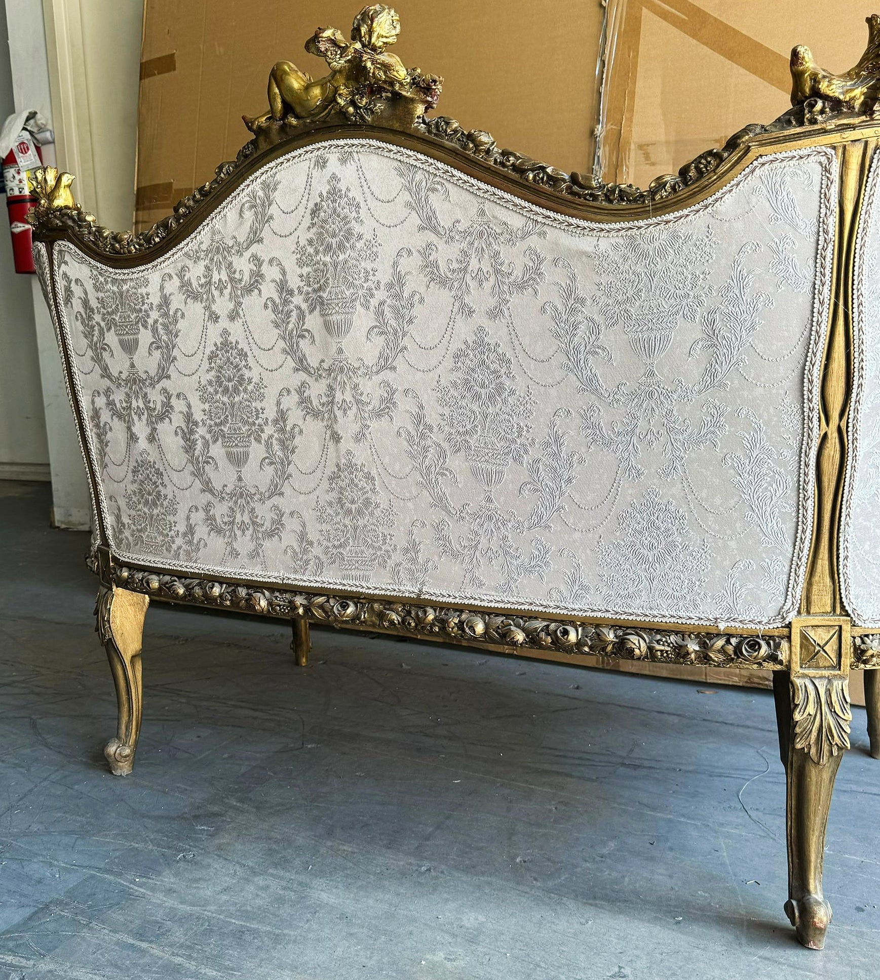 French Baroque Style Tan Beige Sofa Gold details