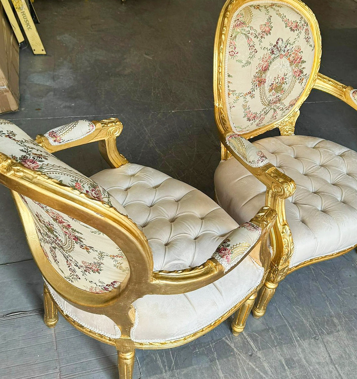 French Style White Velvet Chair with Gold Details Rococo Baroque