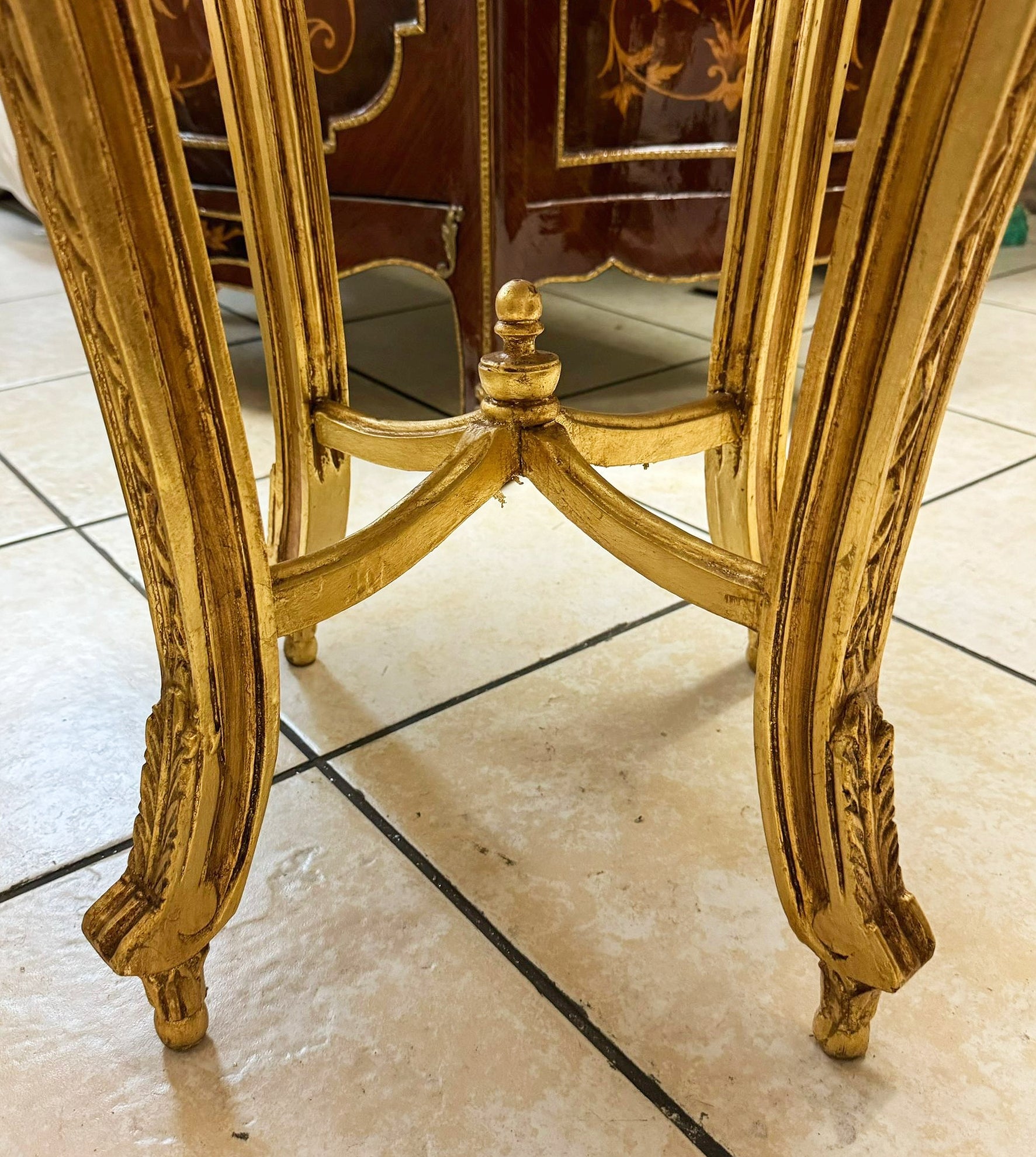 French Style Side Table Beige Marble Topped Gold Leaf Details Furniture Table