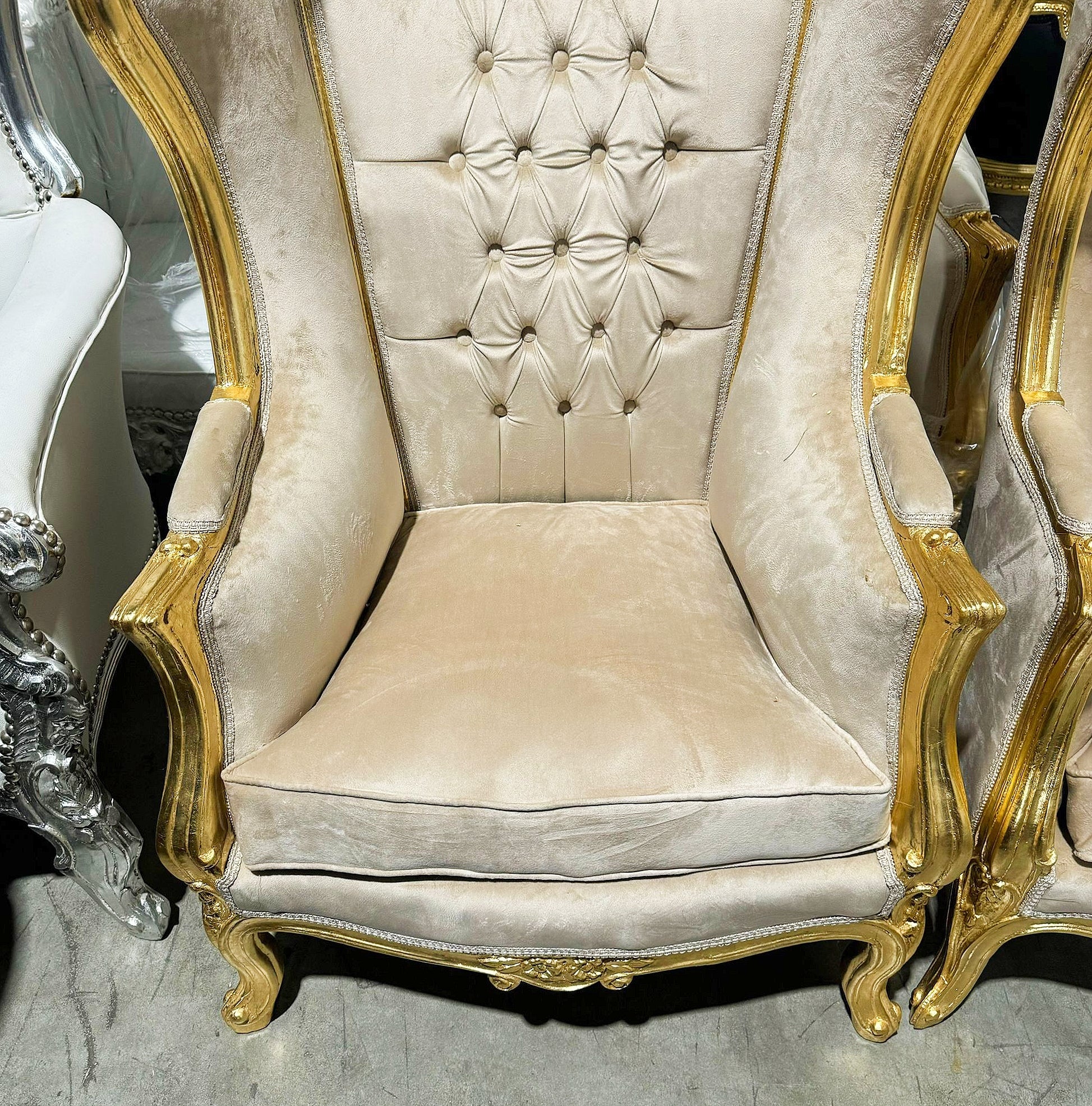 Balloon Chair French Style Dark Beige High-Back Canopy Lacquer Chair