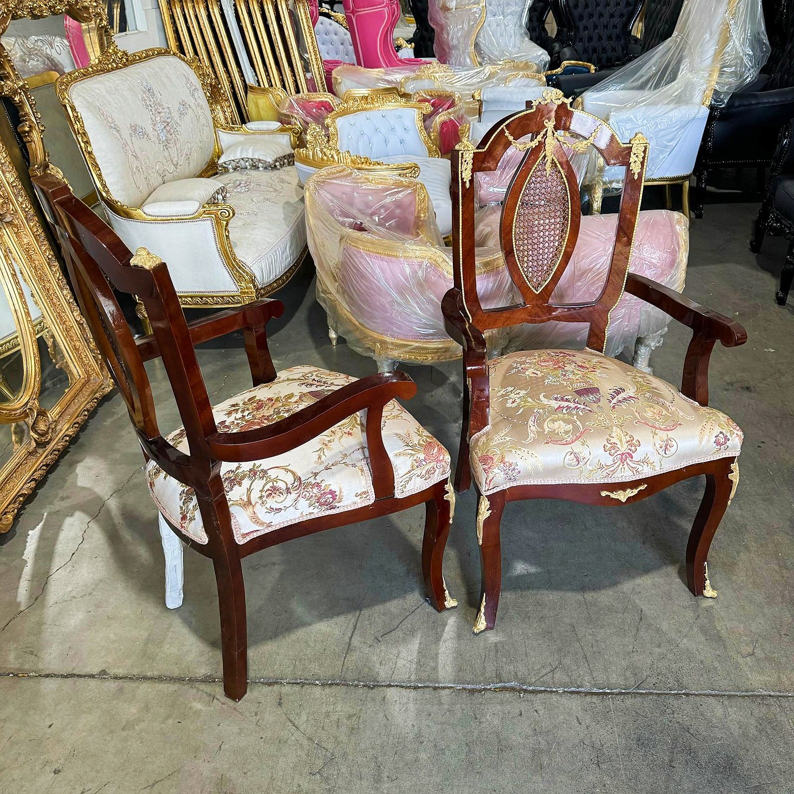 French Style Side Chairs With Gold Details- Set of 2