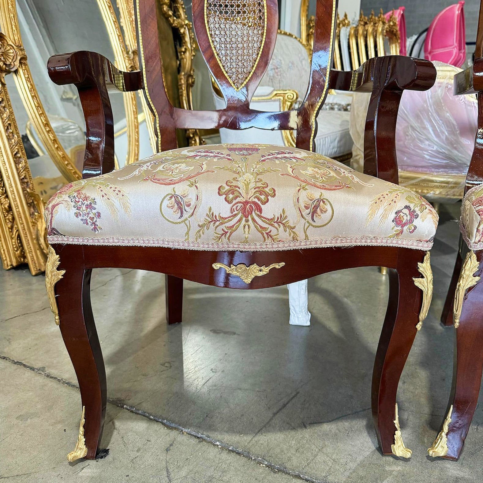 French Style Side Chairs With Gold Details- Set of 2