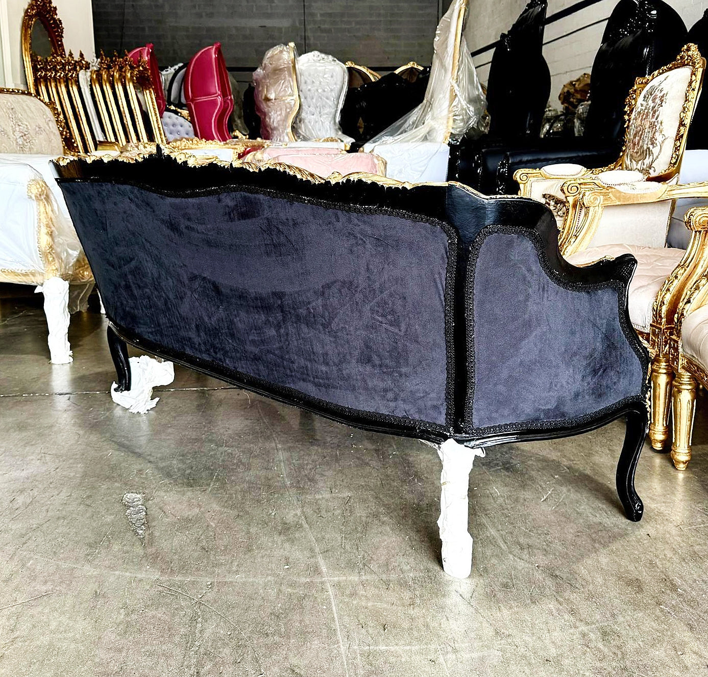 Gothic Style Black Velvet Sofa Interior Design Gold Leaf Details French