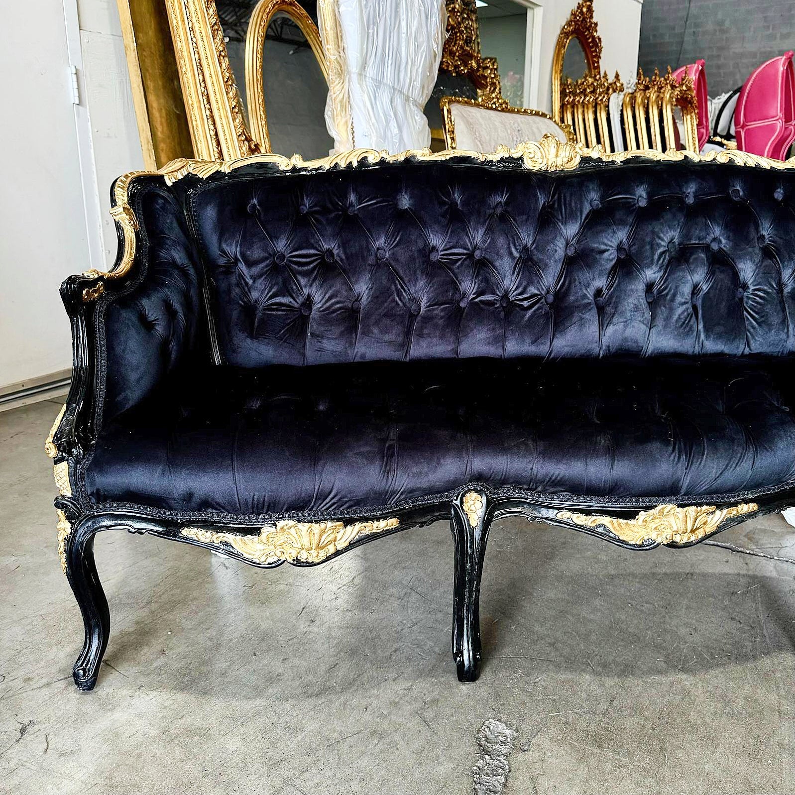 Gothic Style Black Velvet Sofa Interior Design Gold Leaf Details French