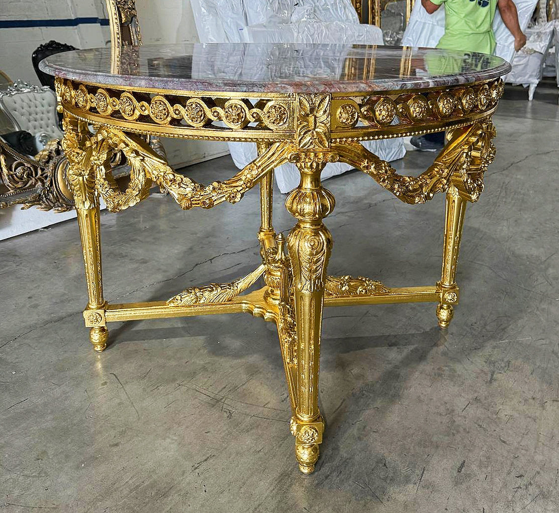 Rococo Style Dining Table Marble Topped