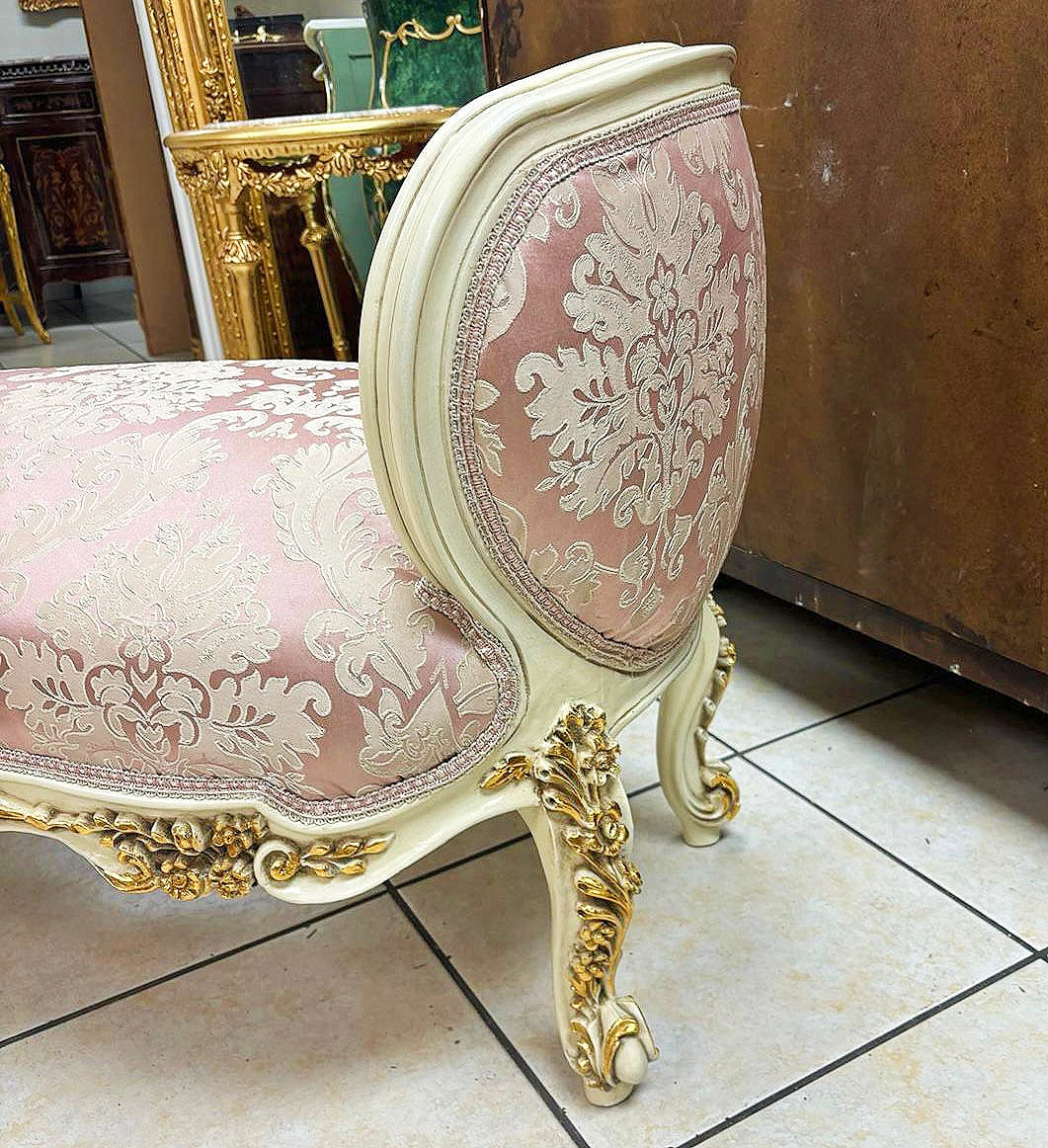 Marquis Bench French Style Pink and White Gold Details Interior Design Furniture