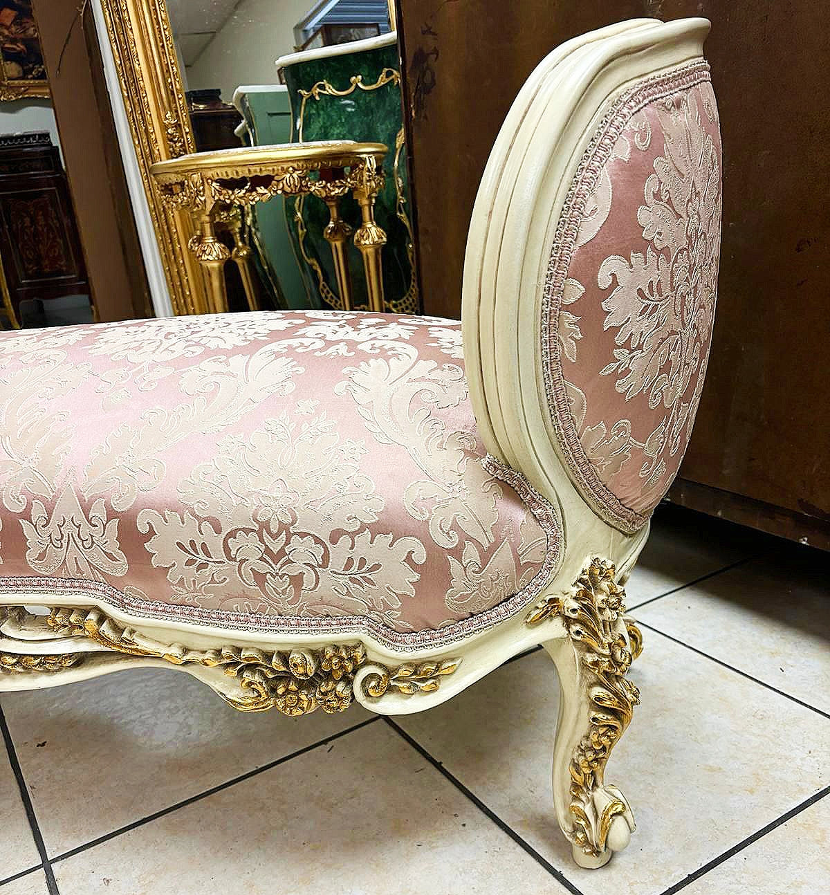 Marquis Bench French Style Pink and White Gold Details Interior Design Furniture
