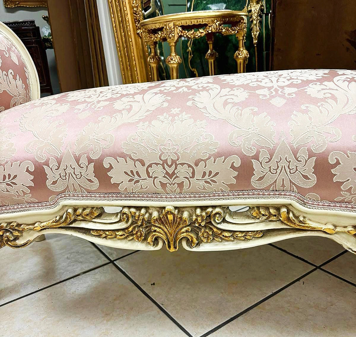Marquis Bench French Style Pink and White Gold Details Interior Design Furniture
