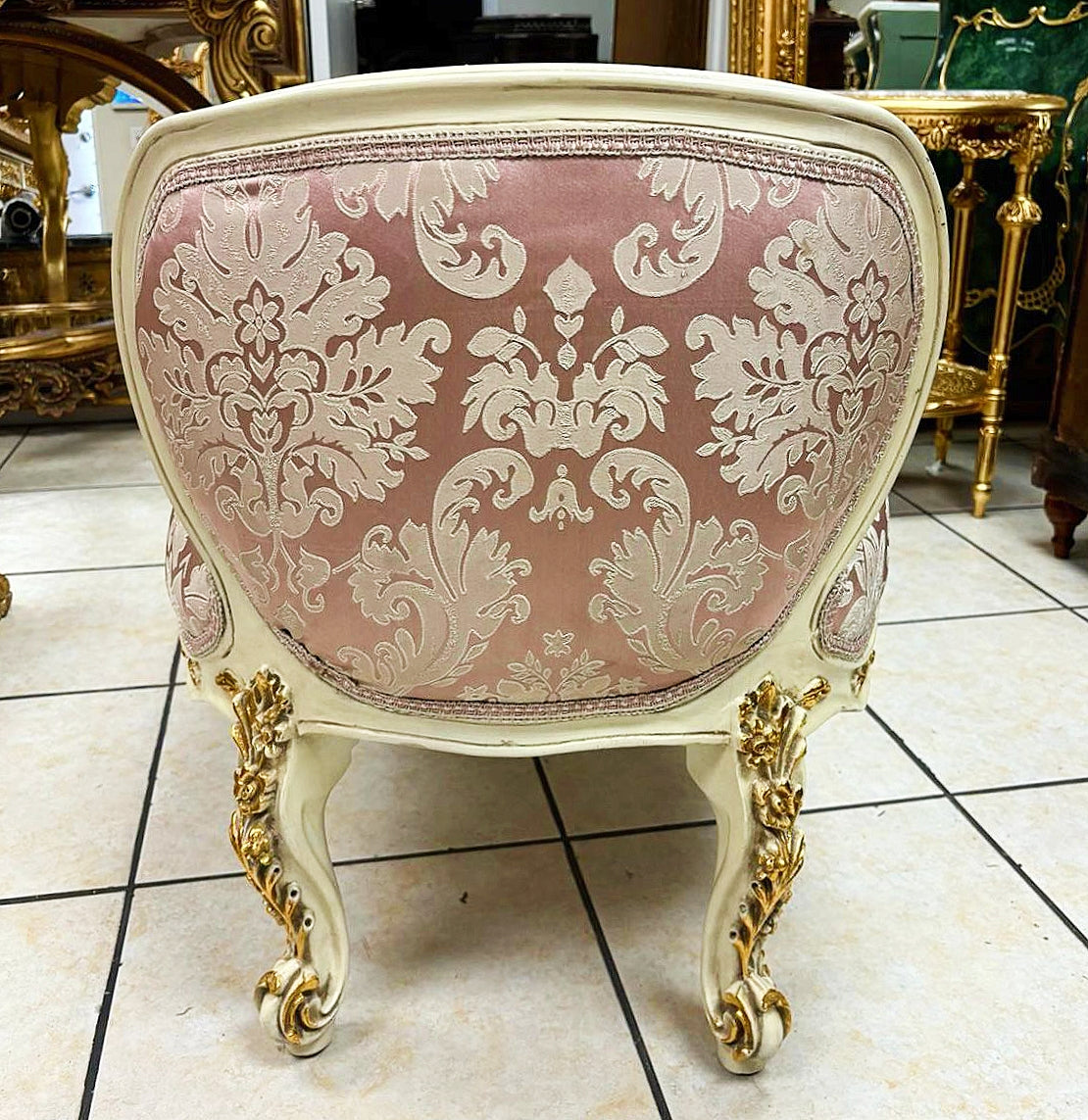 Marquis Bench French Style Pink and White Gold Details Interior Design Furniture