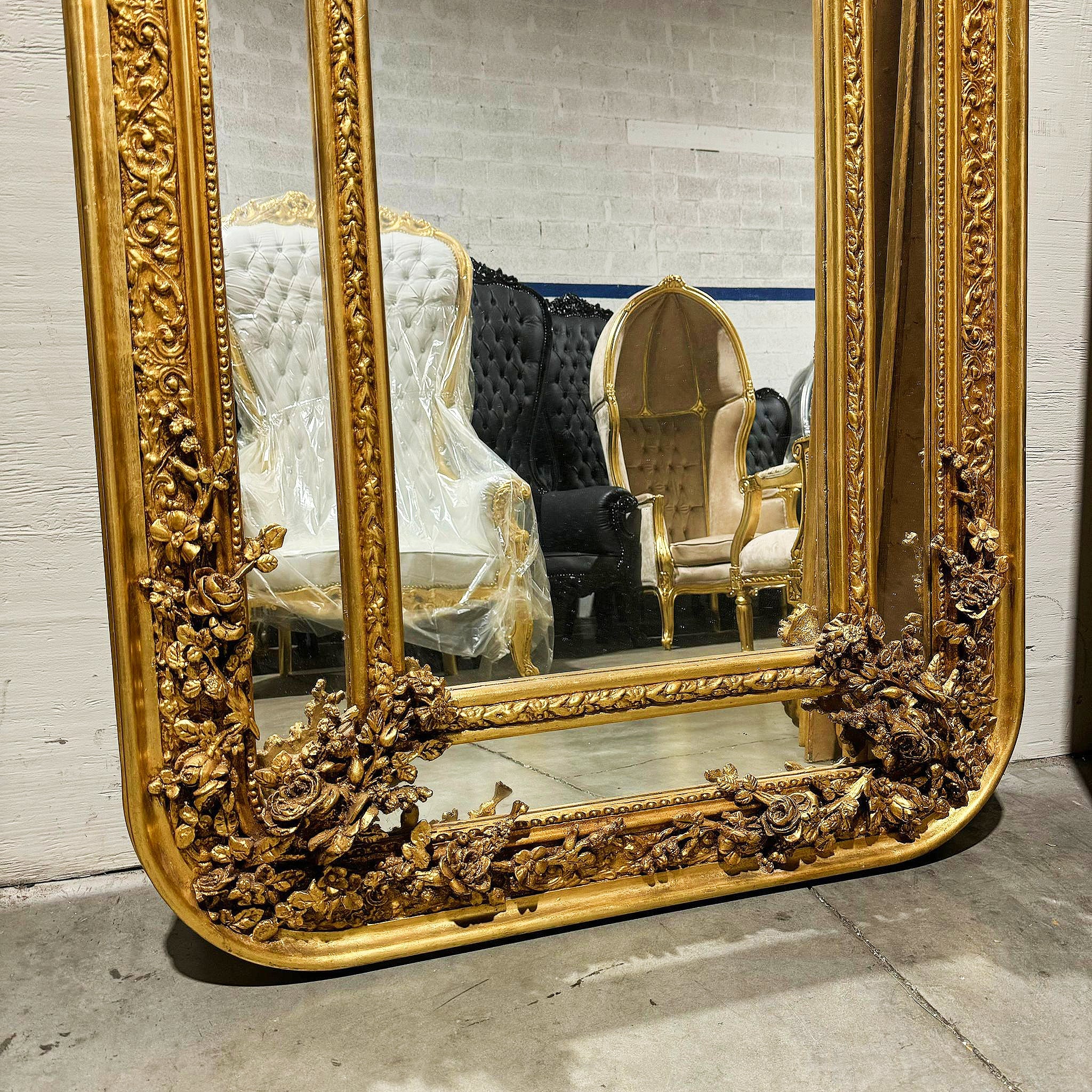 Ornate French Gold Leaf Mirror – Baroque Style Full-Length Floor Mirror