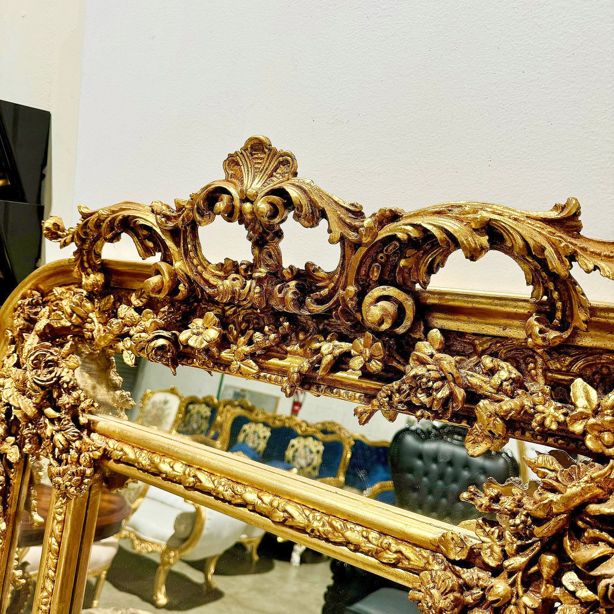 Ornate French Gold Leaf Mirror – Baroque Style Full-Length Floor Mirror