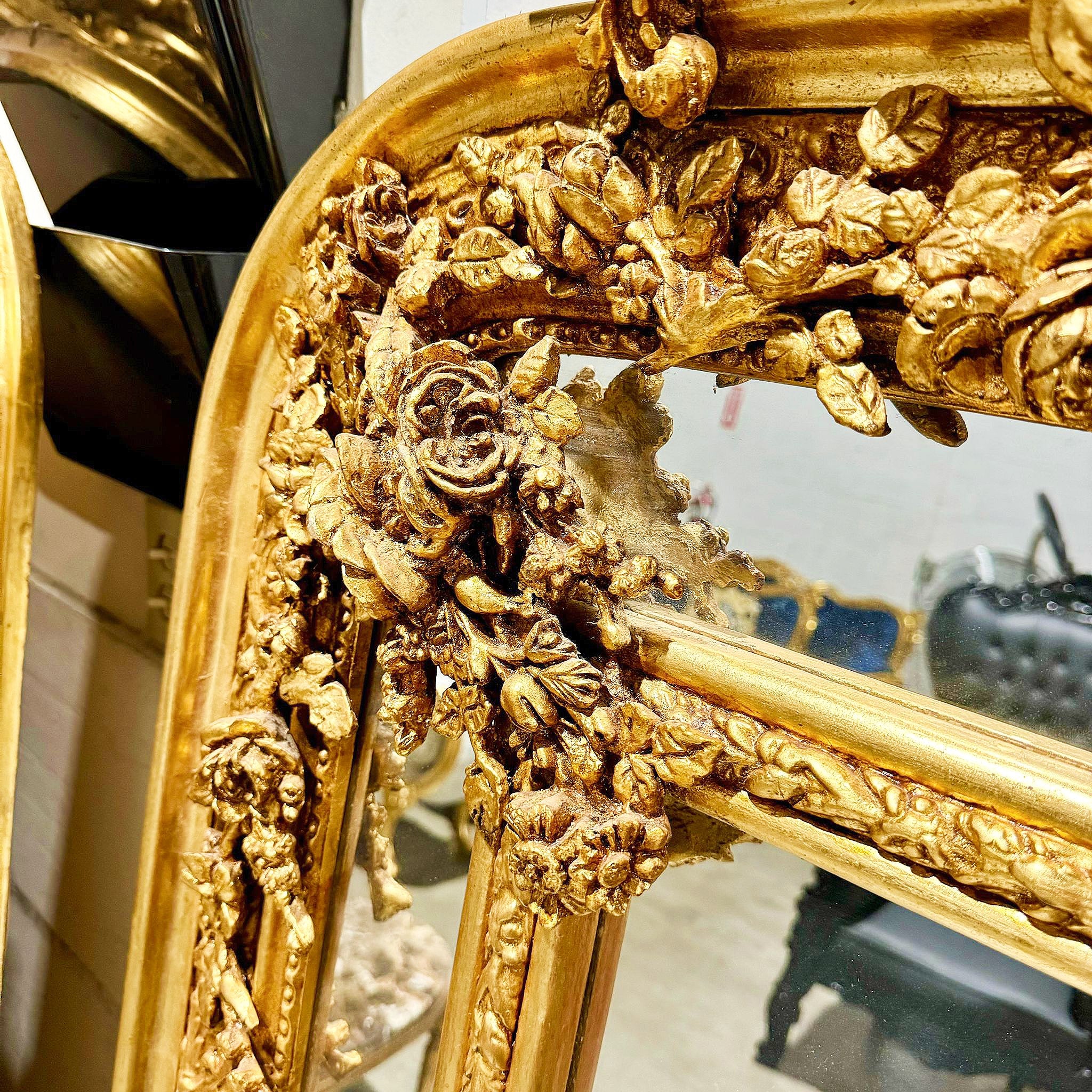 Ornate French Gold Leaf Mirror – Baroque Style Full-Length Floor Mirror