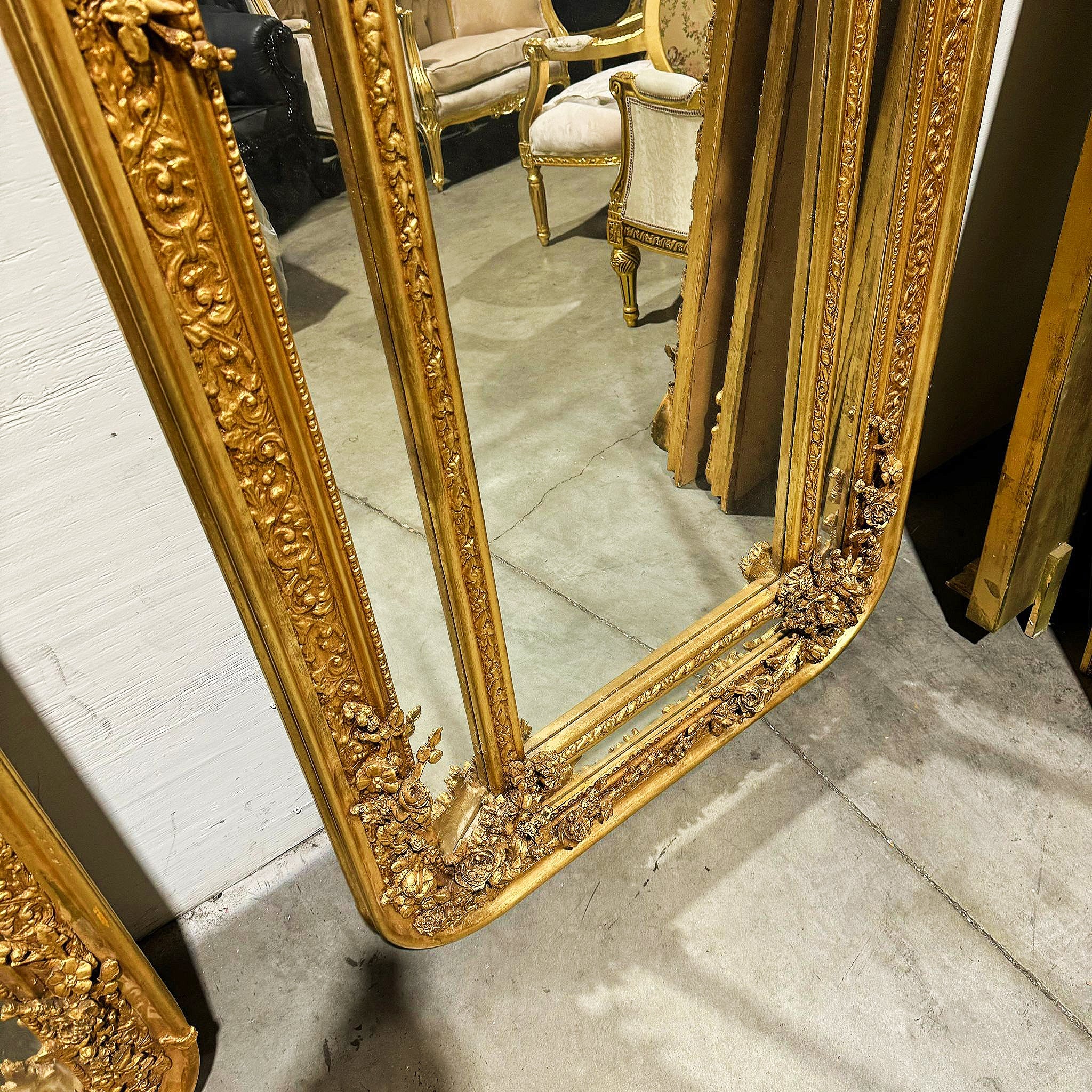 Ornate French Gold Leaf Mirror – Baroque Style Full-Length Floor Mirror