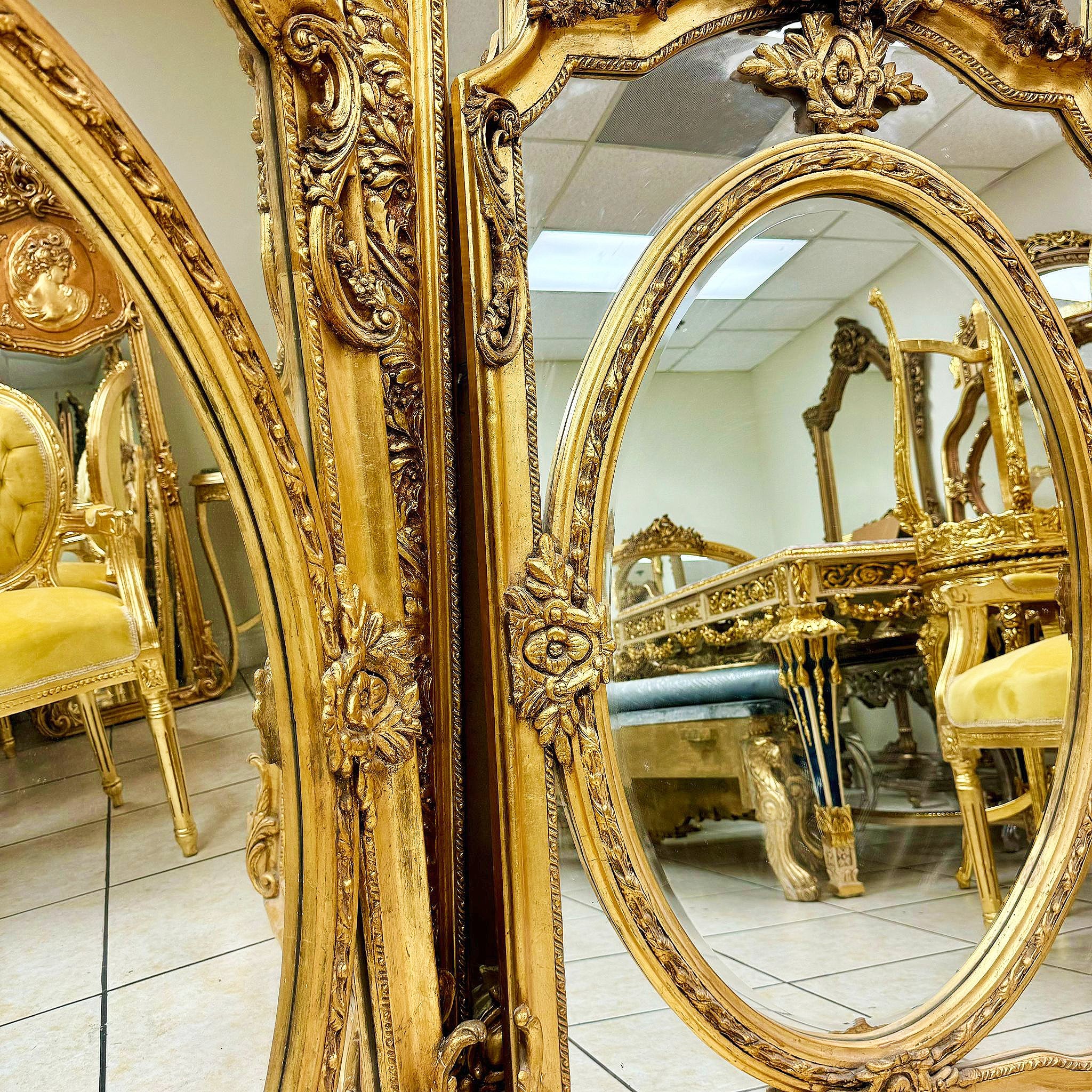 French Baroque Style Gold Leaf Floor Mirror Wall Mirror Handcarfted