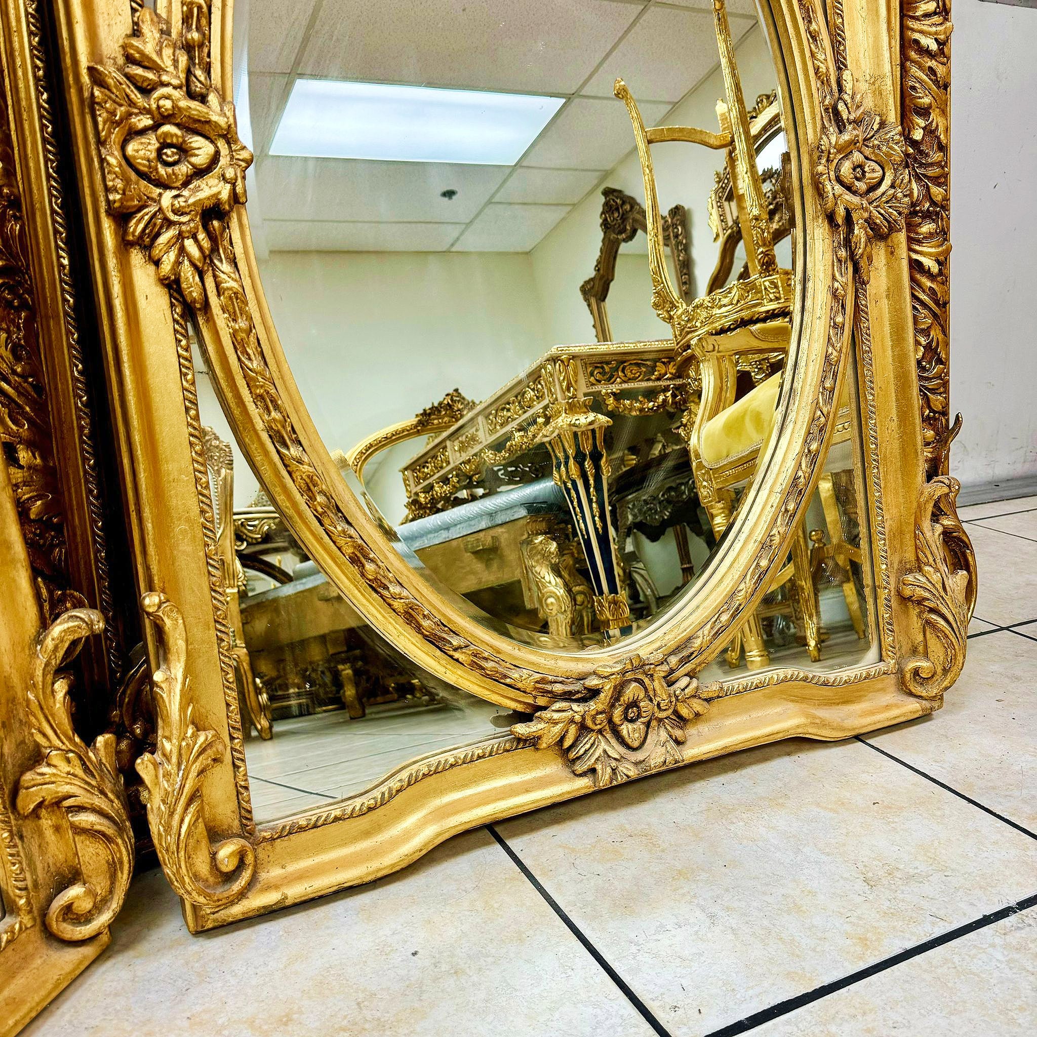 French Baroque Style Gold Leaf Floor Mirror Wall Mirror Handcarfted