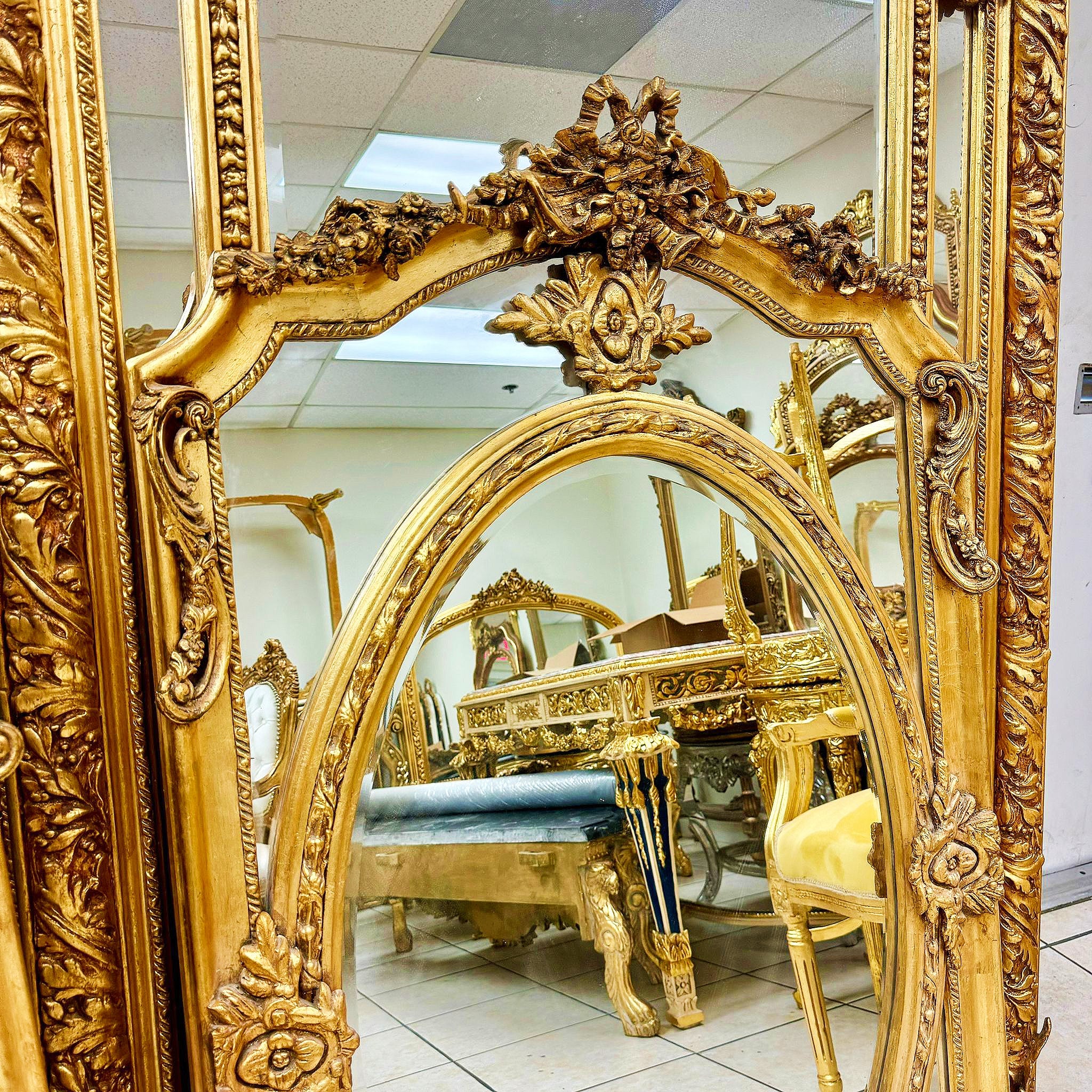 French Baroque Style Gold Leaf Floor Mirror Wall Mirror Handcarfted