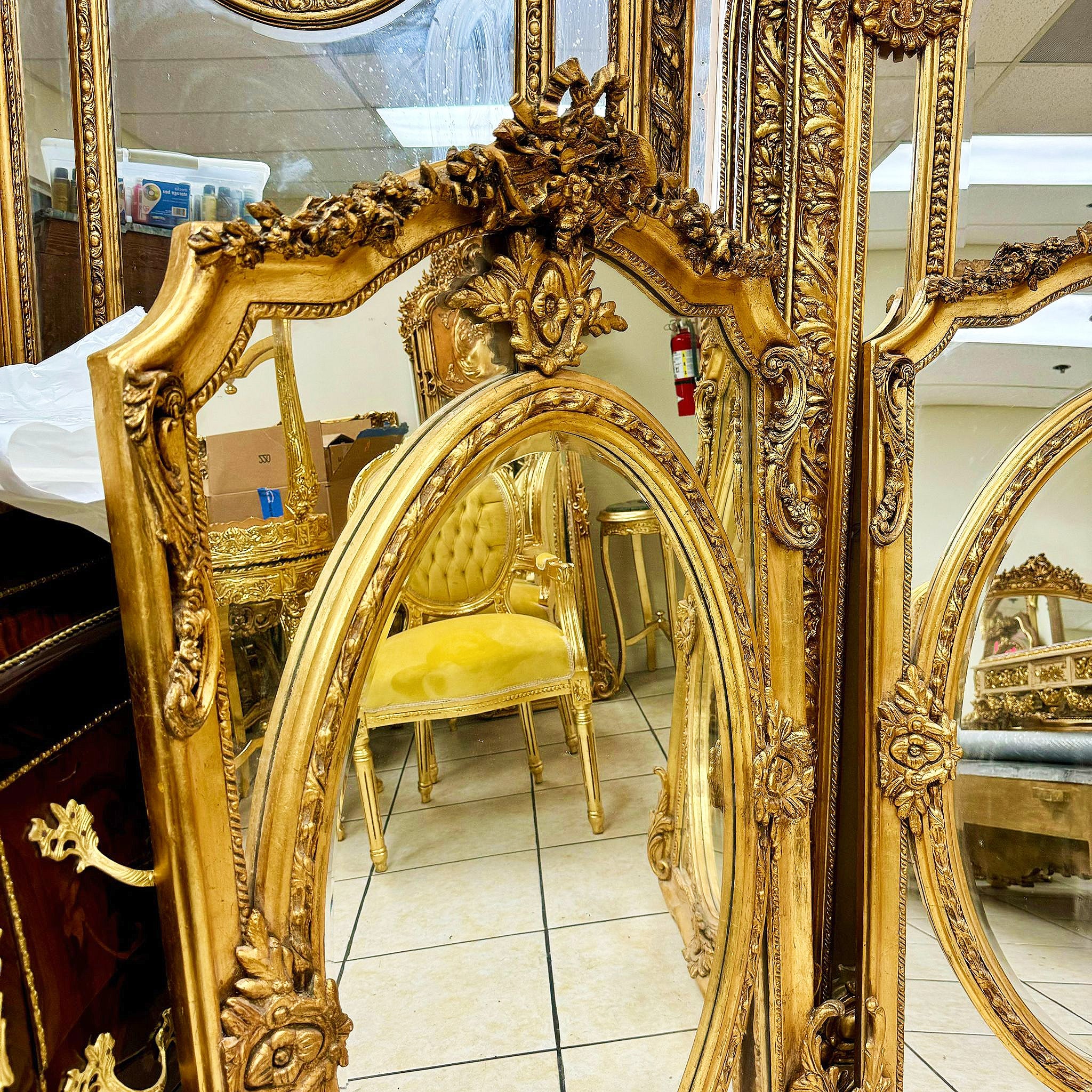 French Baroque Style Gold Leaf Floor Mirror Wall Mirror Handcarfted