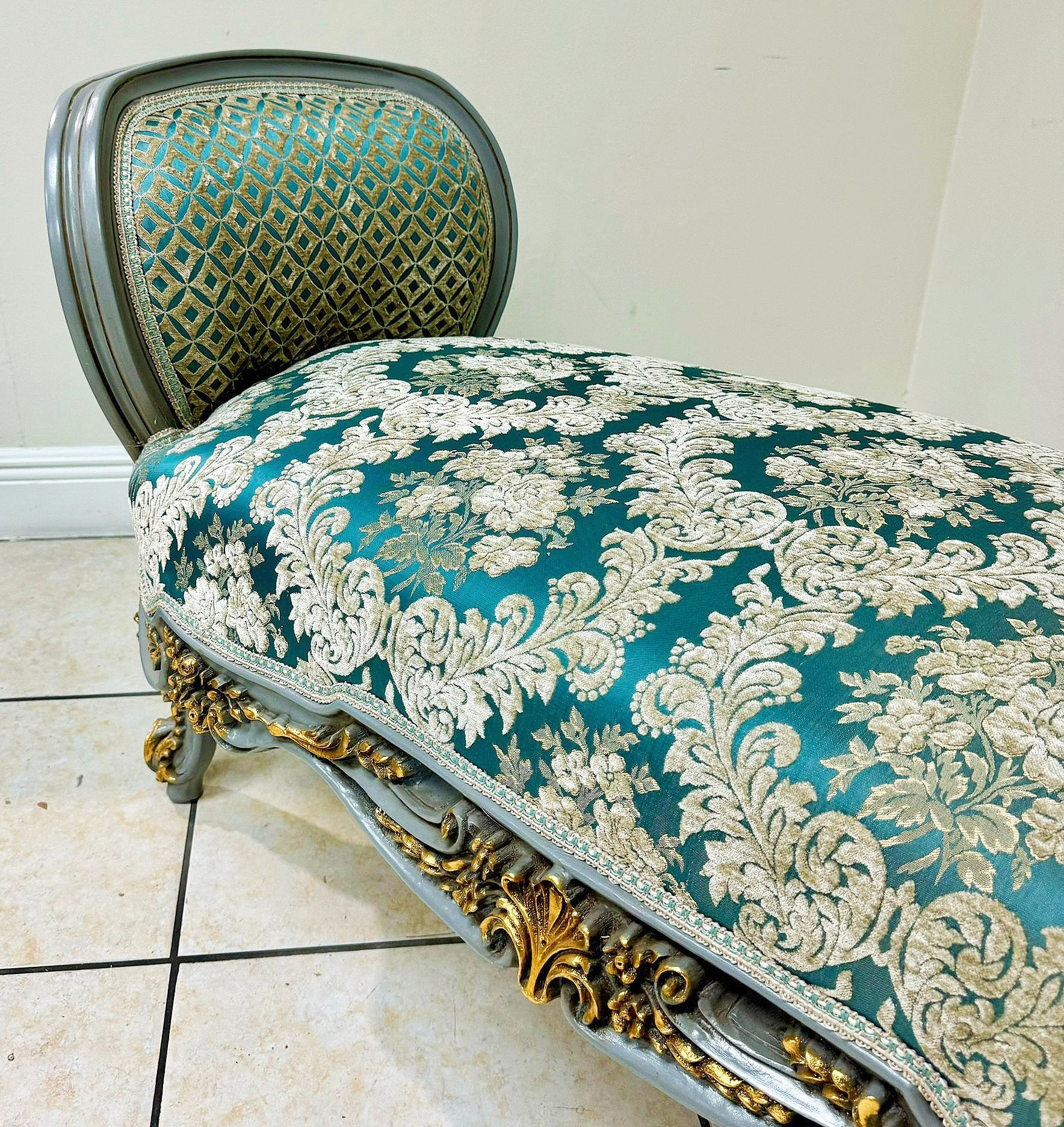 Marquis Bench French Style Blue and Gold Details Interior Design Furniture