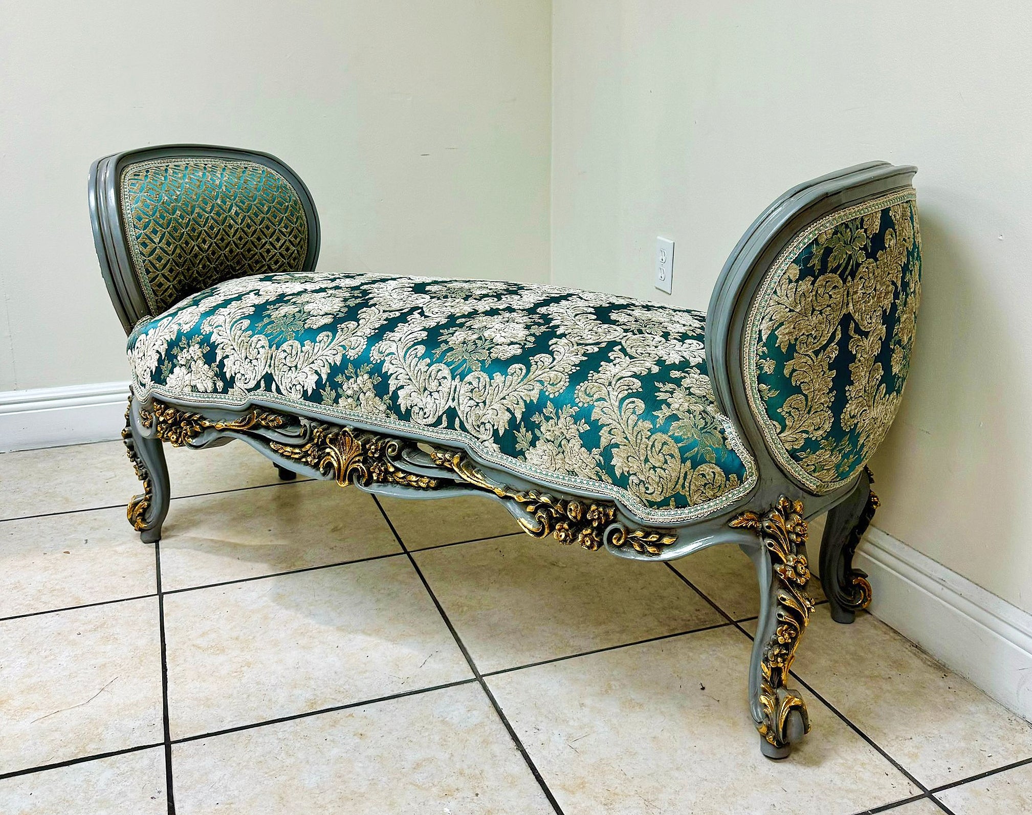 Marquis Bench French Style Blue and Gold Details Interior Design Furniture