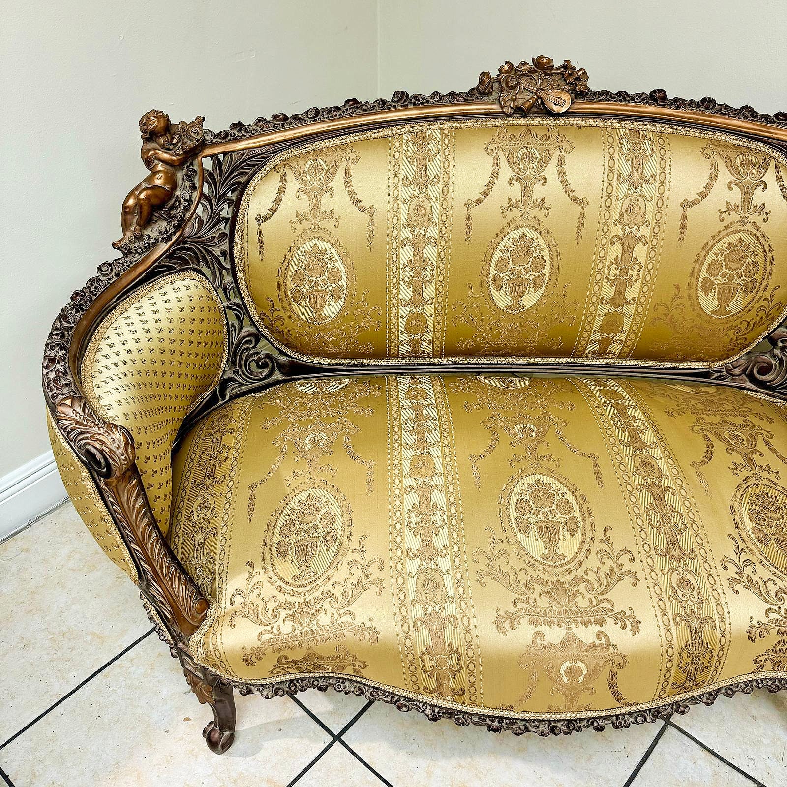 French Rococo Style Gold Sofa Interior Design Gold Leaf Details