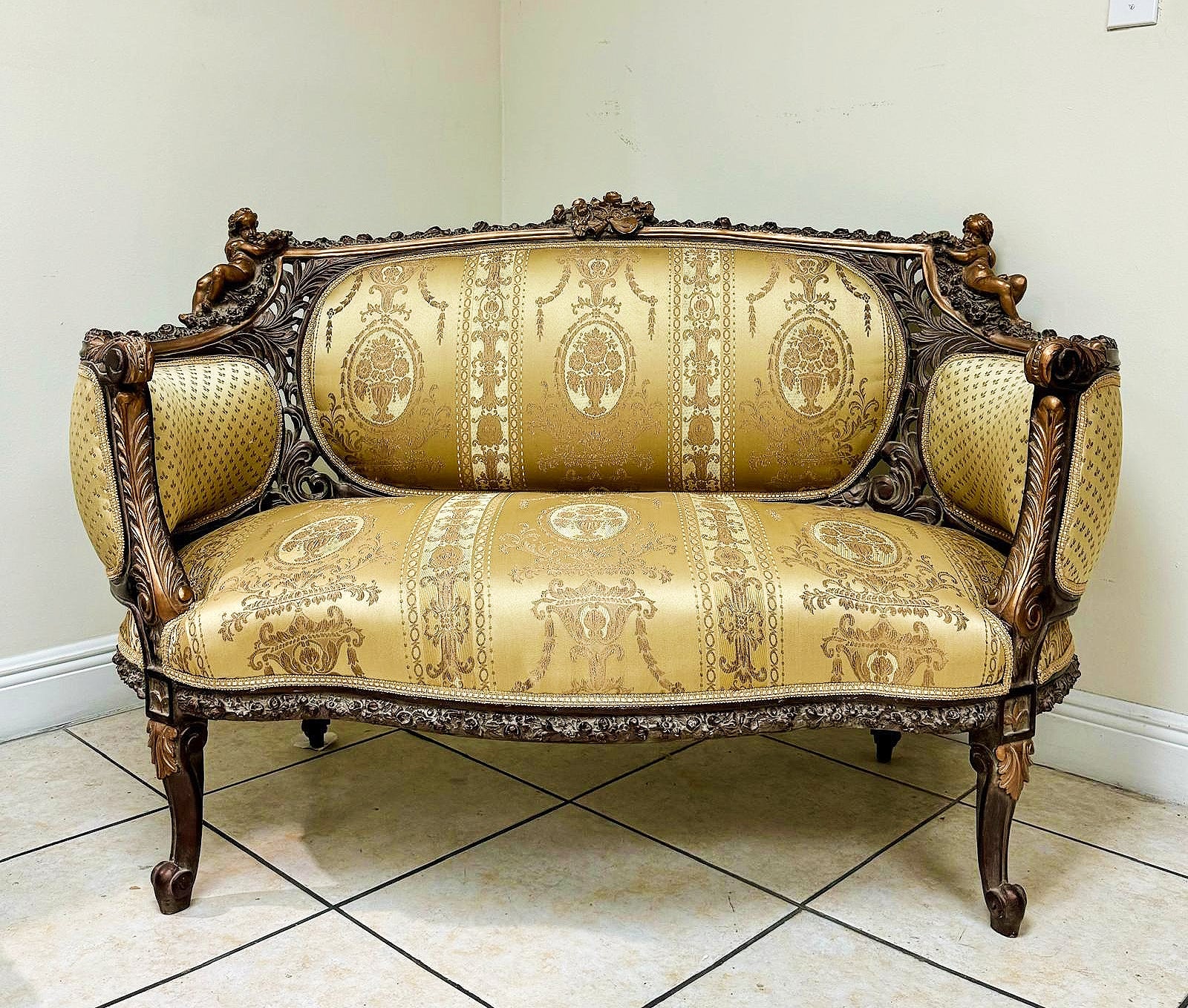 French Rococo Style Gold Sofa Interior Design Gold Leaf Details