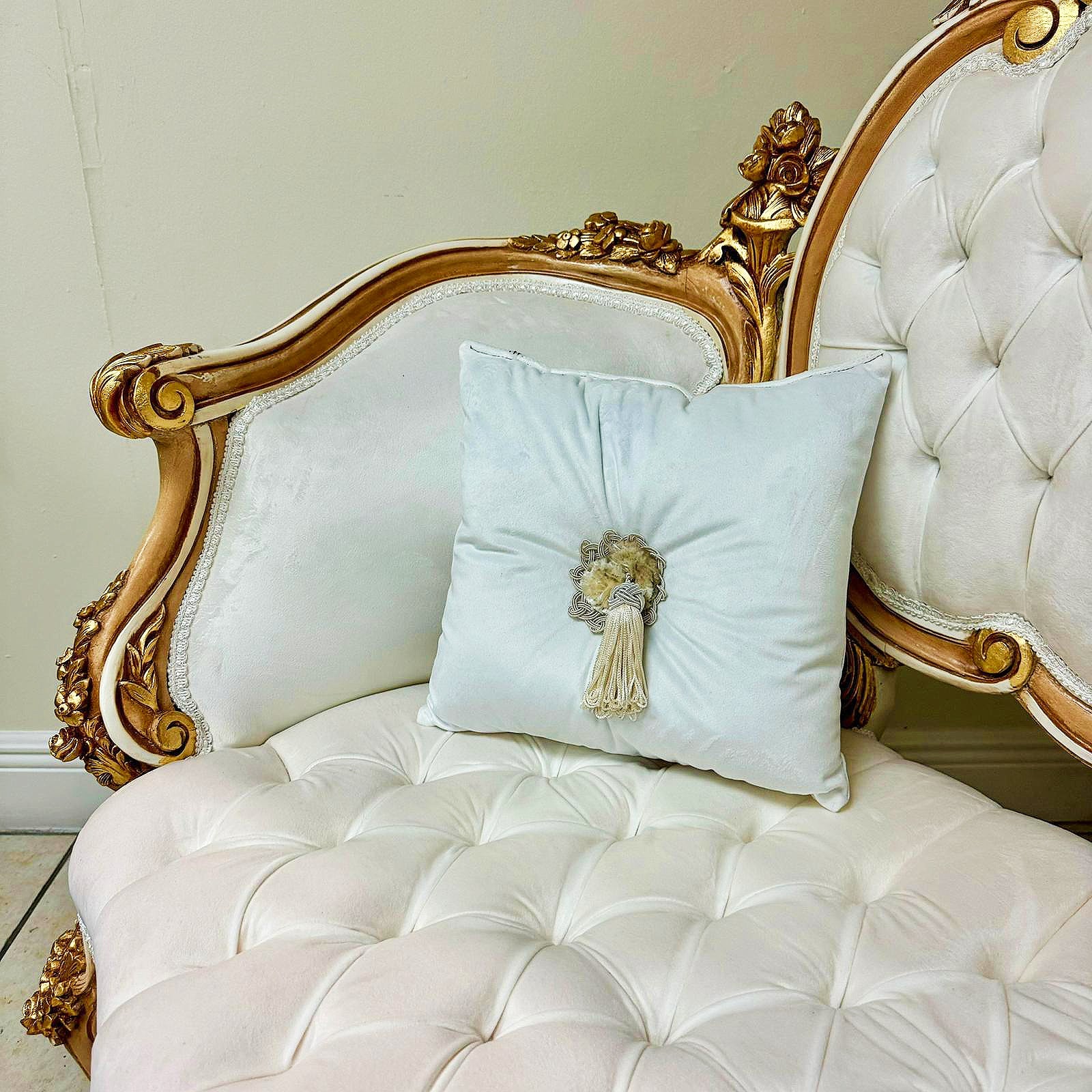 French Style White Sofa Wedding Sofa Tufted Gold Leaf Details