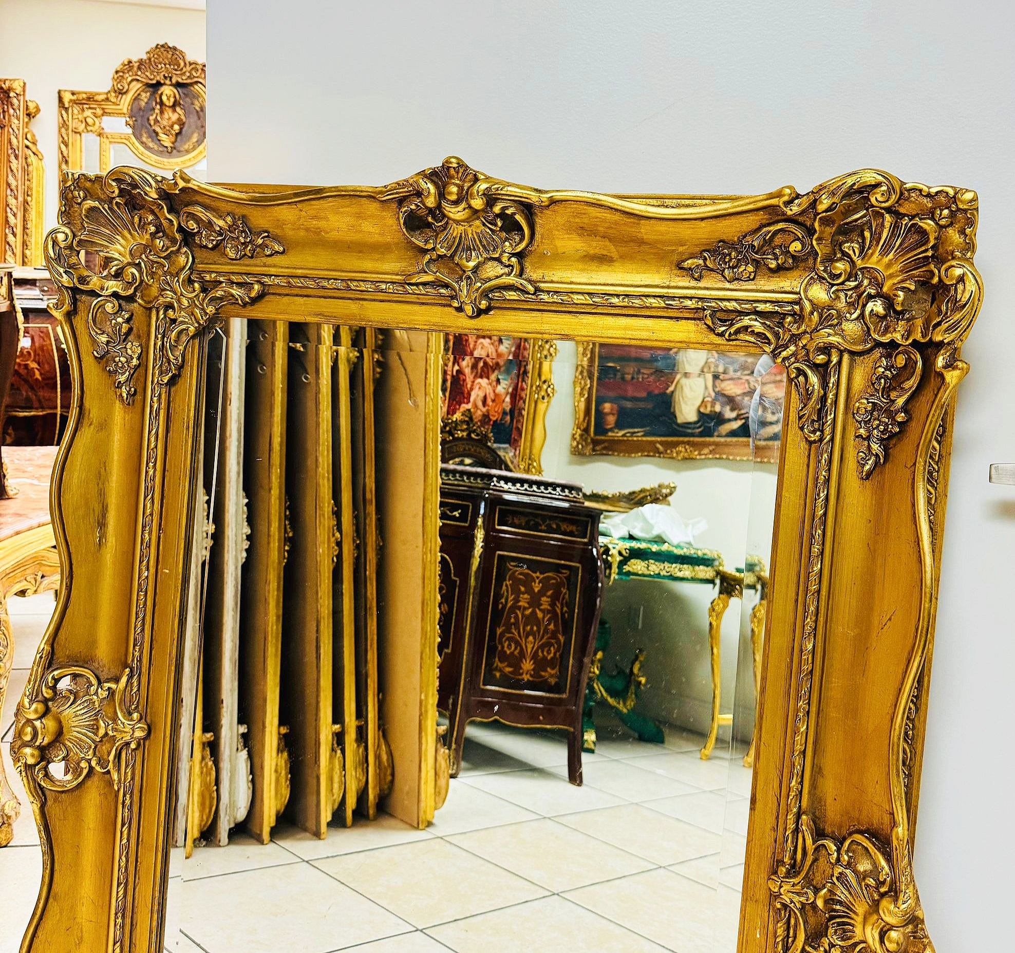Gold Leaf French Wall Mirror – Baroque Design, Elegant Décor Accent