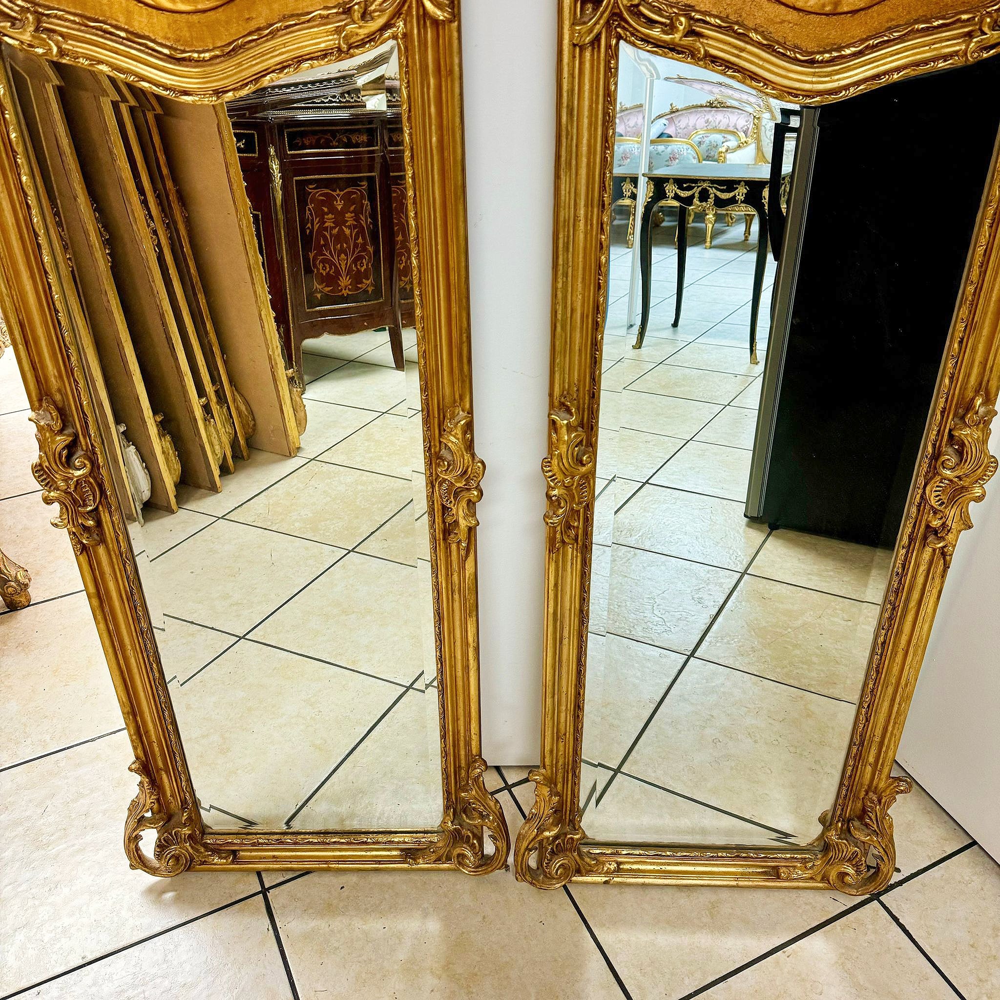 French Baroque Style Victorian Style Gold Woman Floor Mirror Bronze Details