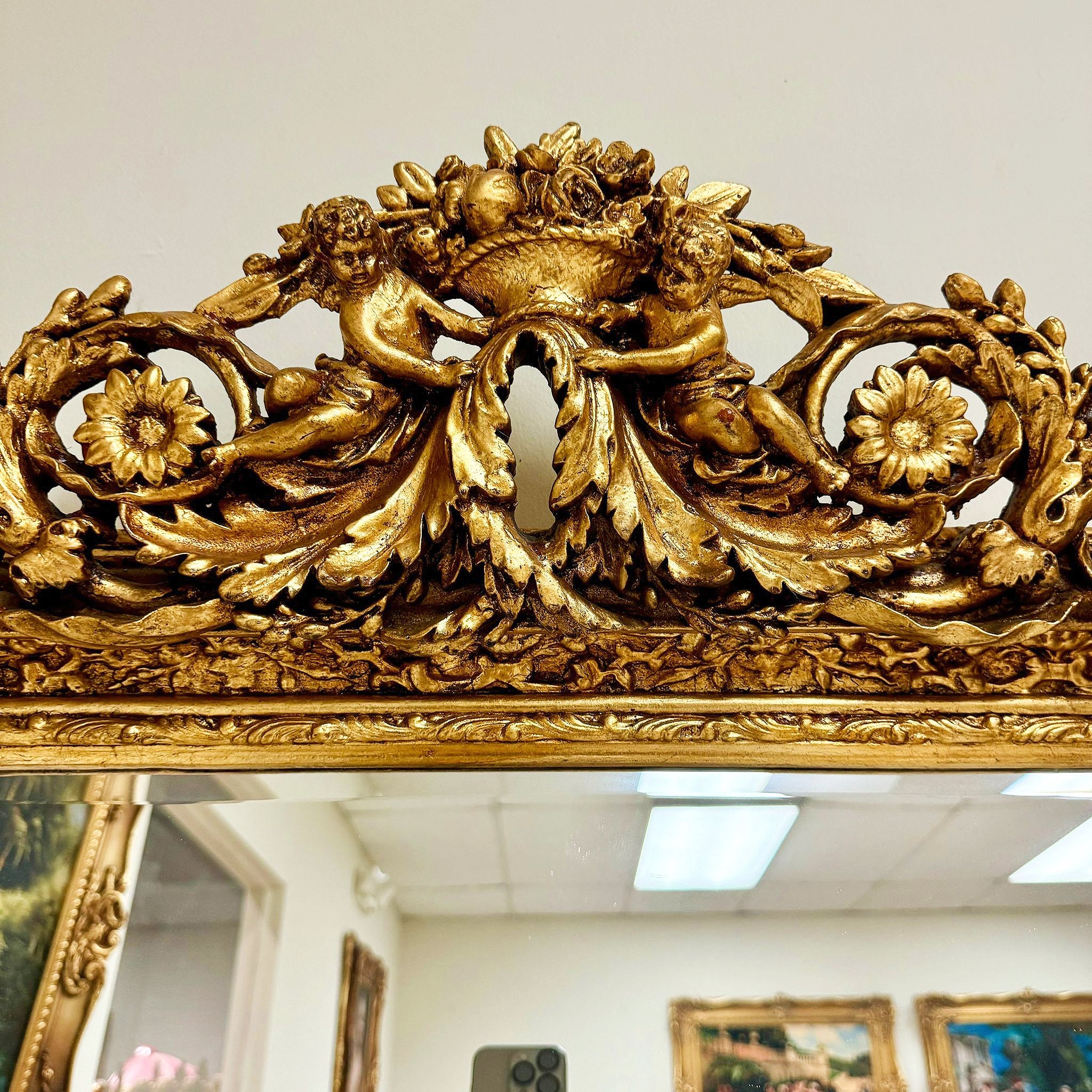 French Style Gold Floral Floor Mirror 5 Feet Tall Gold Leaf