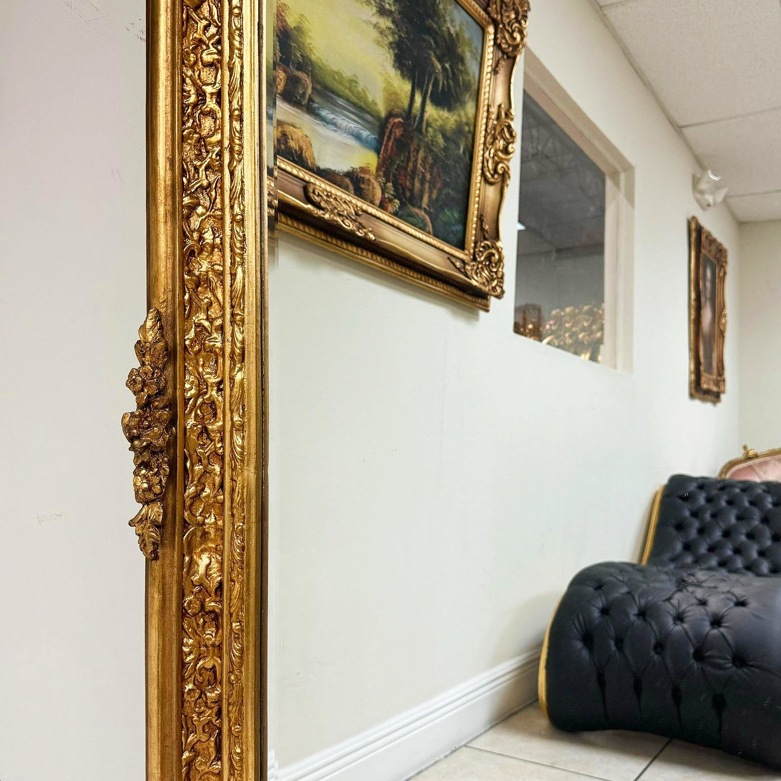 French Style Gold Floral Floor Mirror 5 Feet Tall Gold Leaf