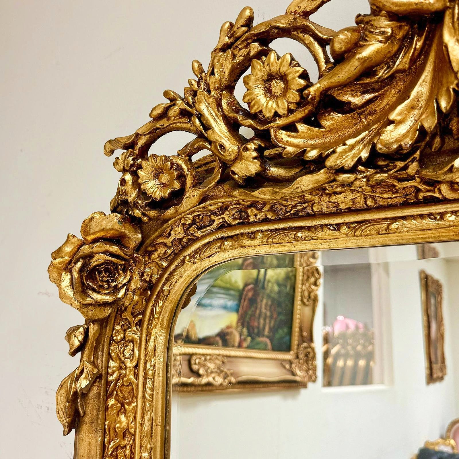 French Style Gold Floral Floor Mirror 5 Feet Tall Gold Leaf