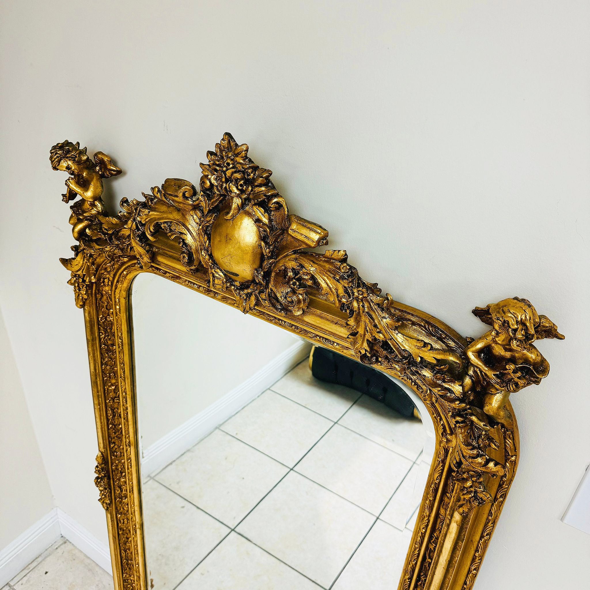5ft French Style Gold Floor Mirror – Ornate Gold Leaf Frame, Elegant Design