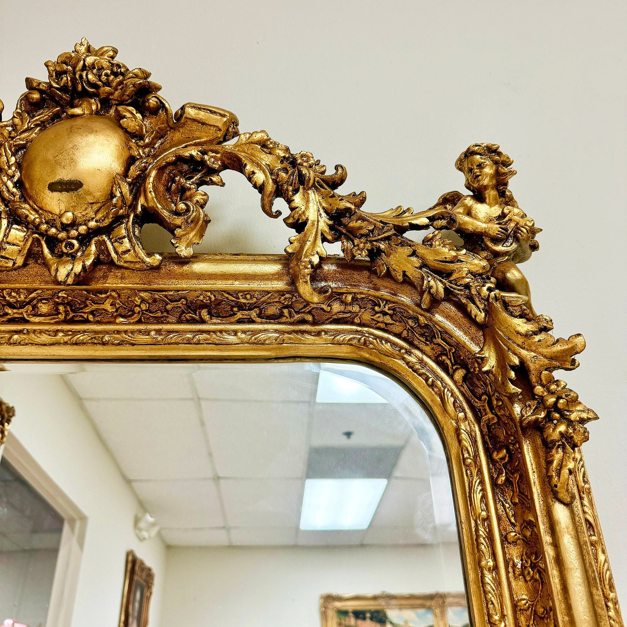5ft French Style Gold Floor Mirror – Ornate Gold Leaf Frame, Elegant Design